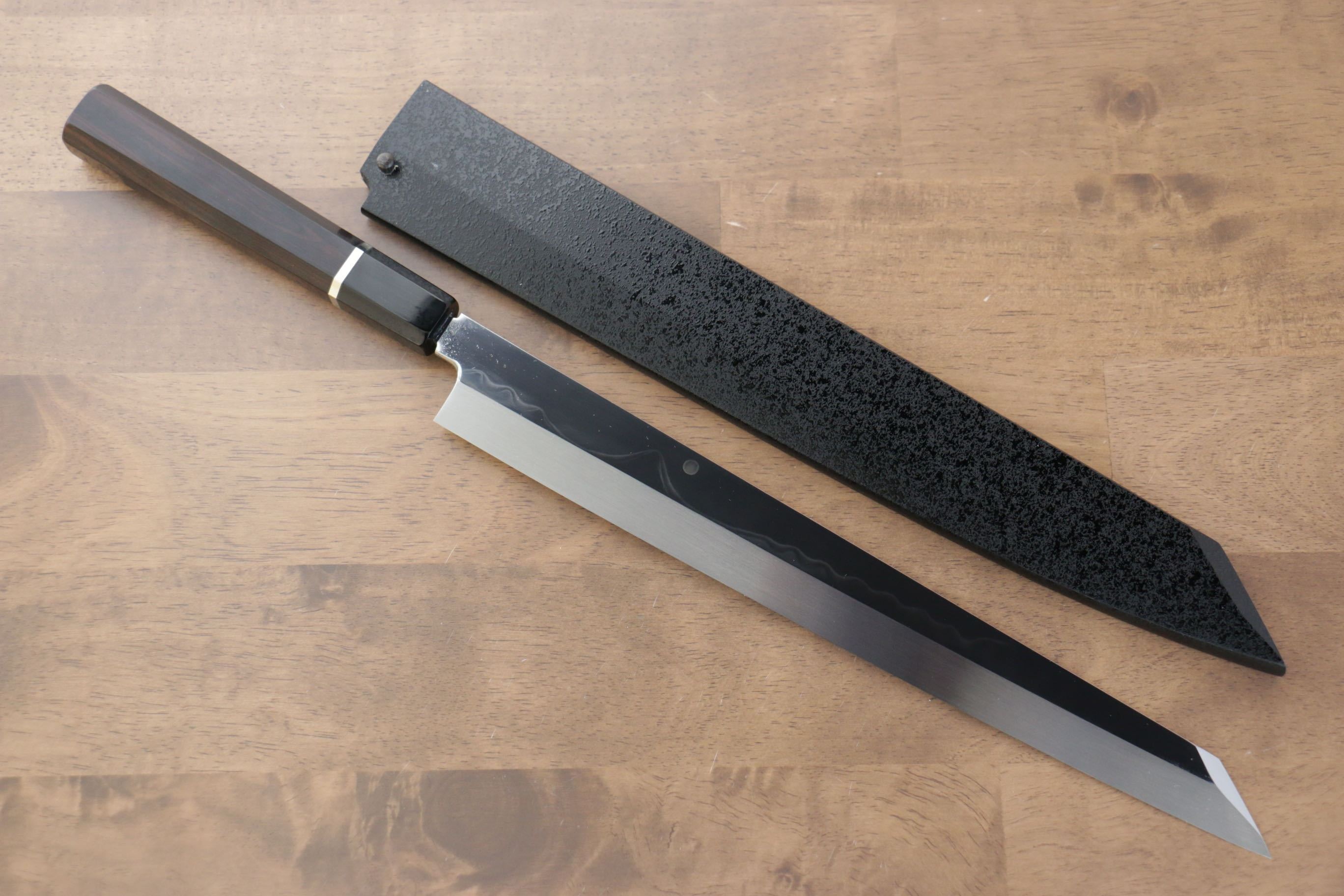 堺 孝行 富士山 白鋼二號 本燒 切付柳刃 300mm 黑檀(帶環型設計)握把 附刀鞘 - 清助刃物