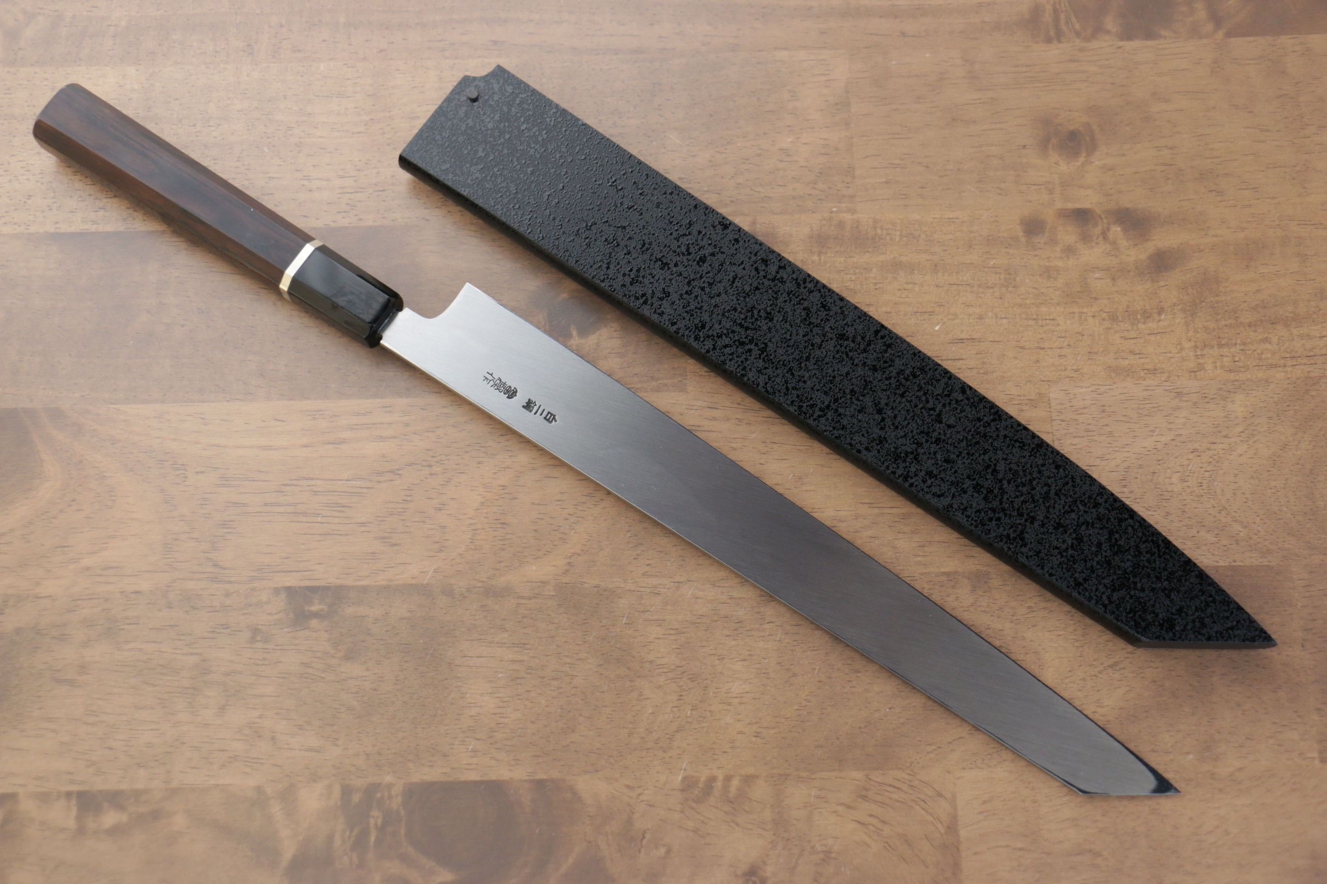 堺 孝行 富士山 白鋼二號 本燒 切付柳刃 300mm 黑檀(帶環型設計)握把 附刀鞘 - 清助刃物