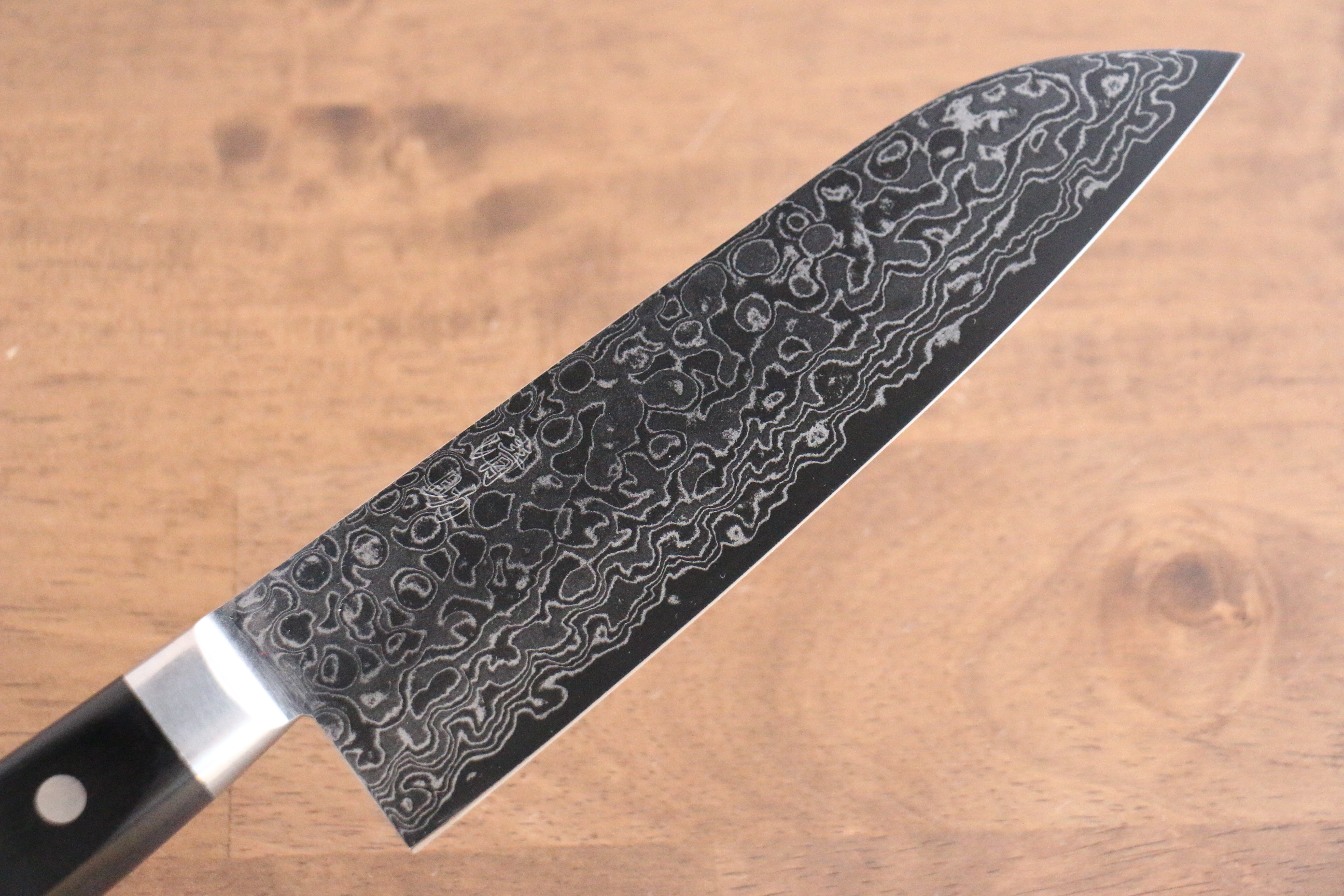 清助 鏡子 AUS10 鏡面處理 大馬士革紋 三德刀 170mm 黑合成木 握把 - 清助刃物
