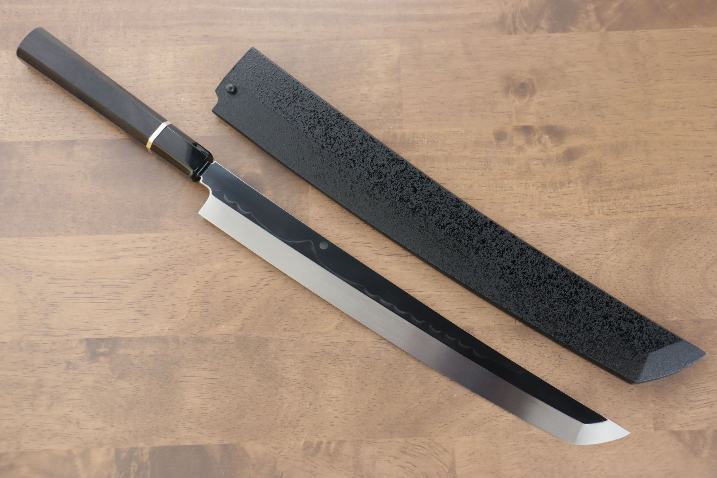 堺 孝行 富士山 白鋼二號 本燒 先丸柳刃 300mm 黑檀(帶環型設計)握把 附刀鞘 - 清助刃物