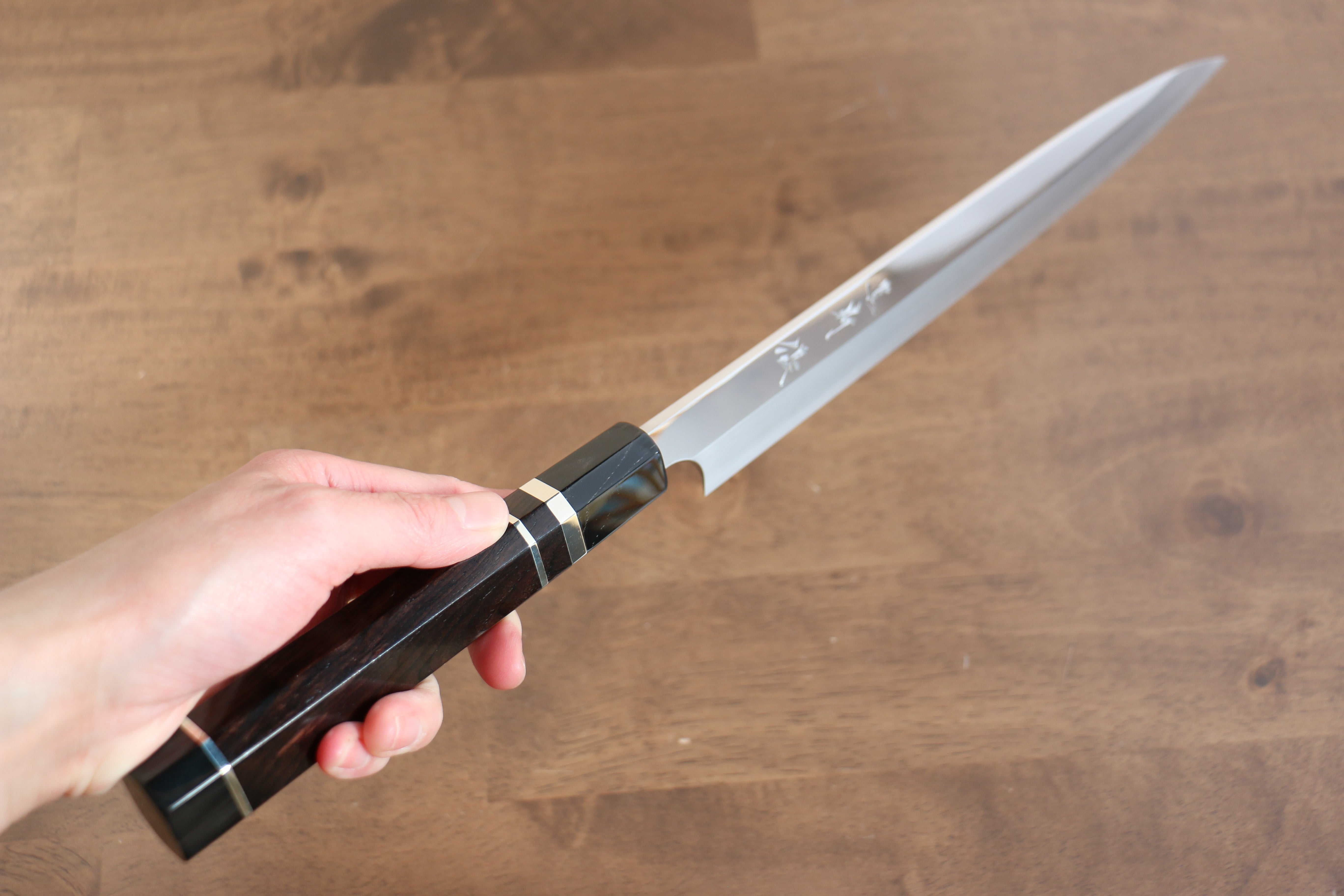 黑崎 優 青鋼二號 鏡面處理 柳刃 270mm 黑檀(兩側帶水牛環型設計) 握把 - 清助刃物