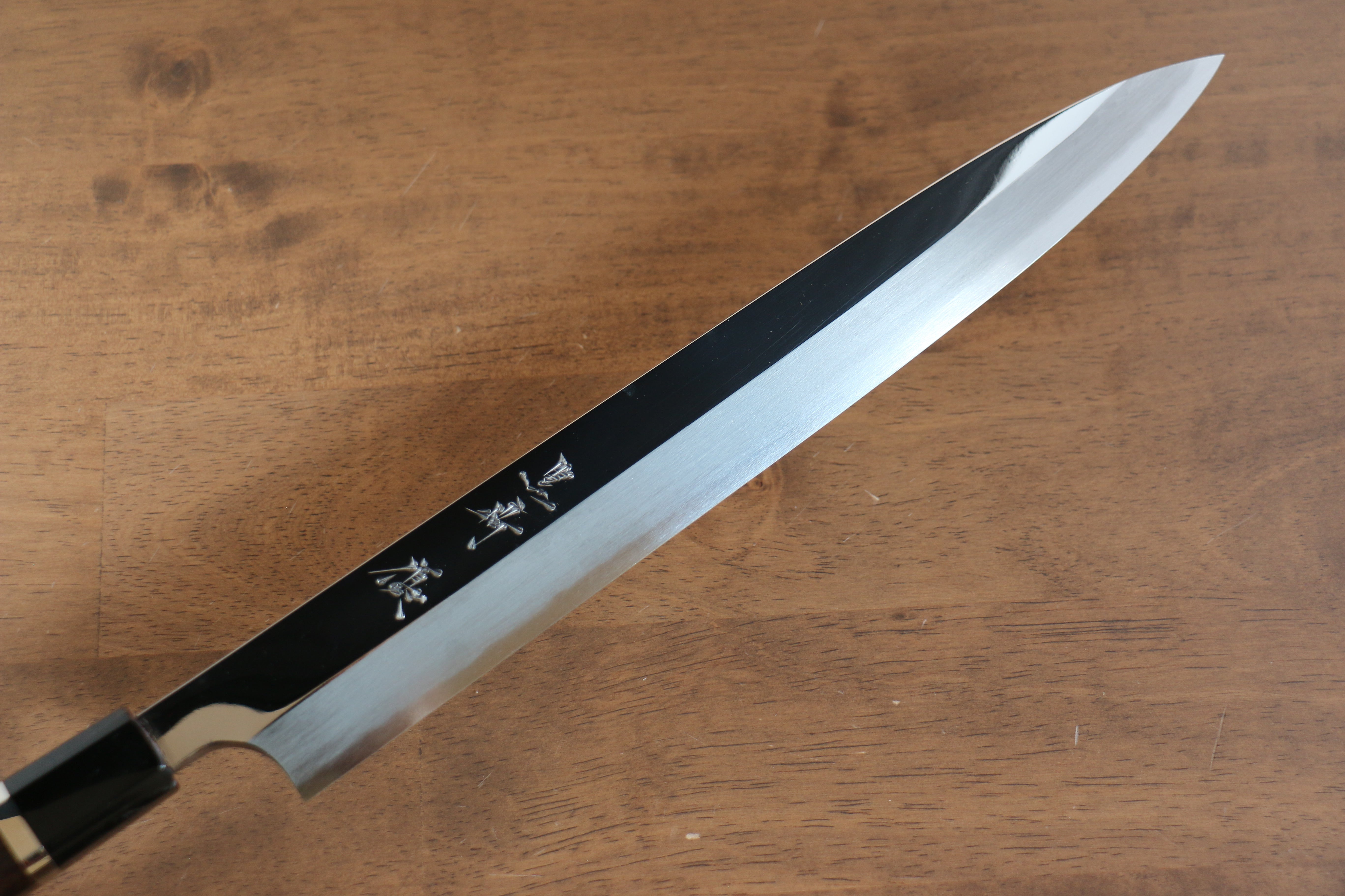 黑崎 優 青鋼二號 鏡面處理 柳刃 300mm 黑檀(兩側帶水牛環型設計) 握把 - 清助刃物