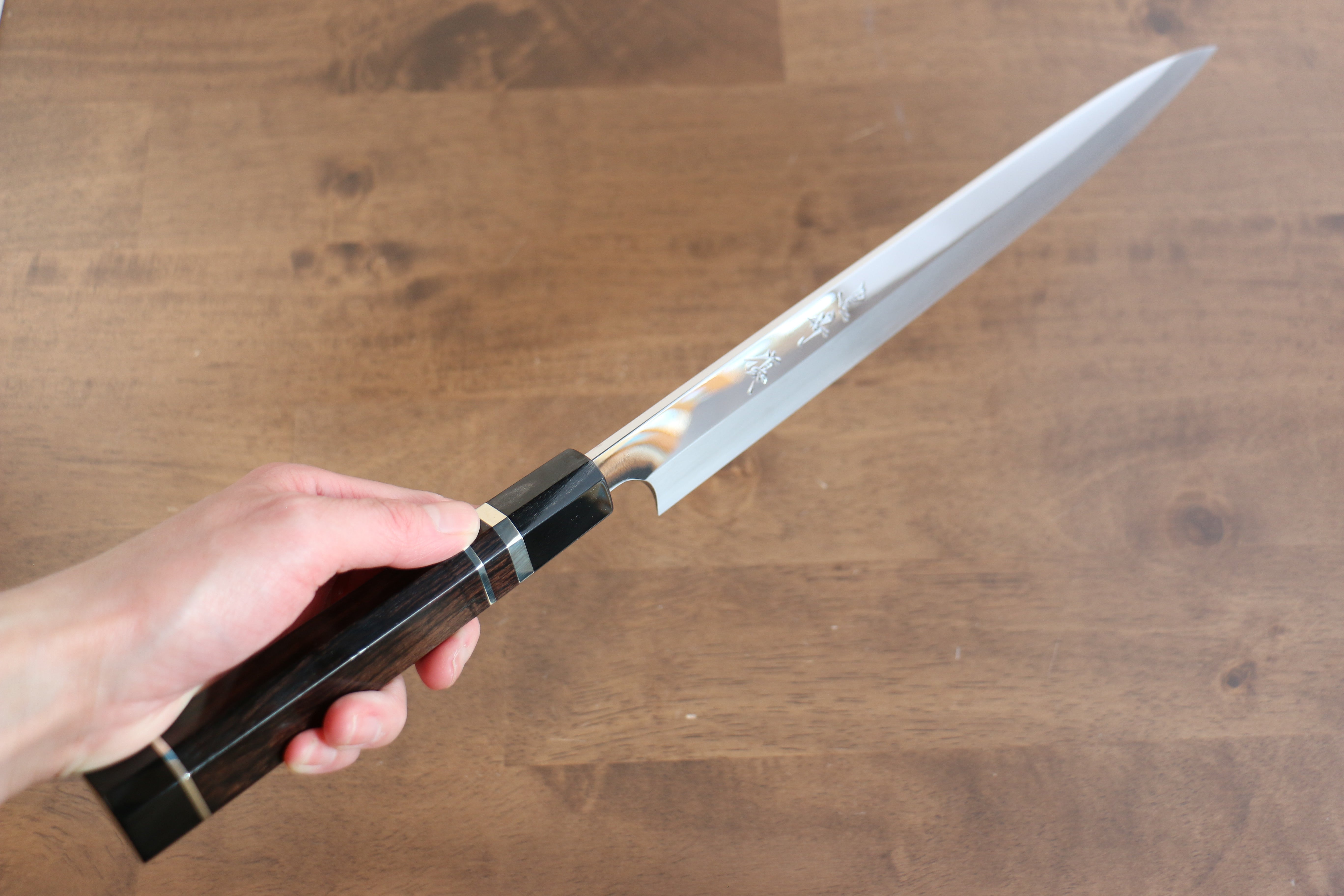 黑崎 優 青鋼二號 鏡面處理 柳刃 300mm 黑檀(兩側帶水牛環型設計) 握把 - 清助刃物