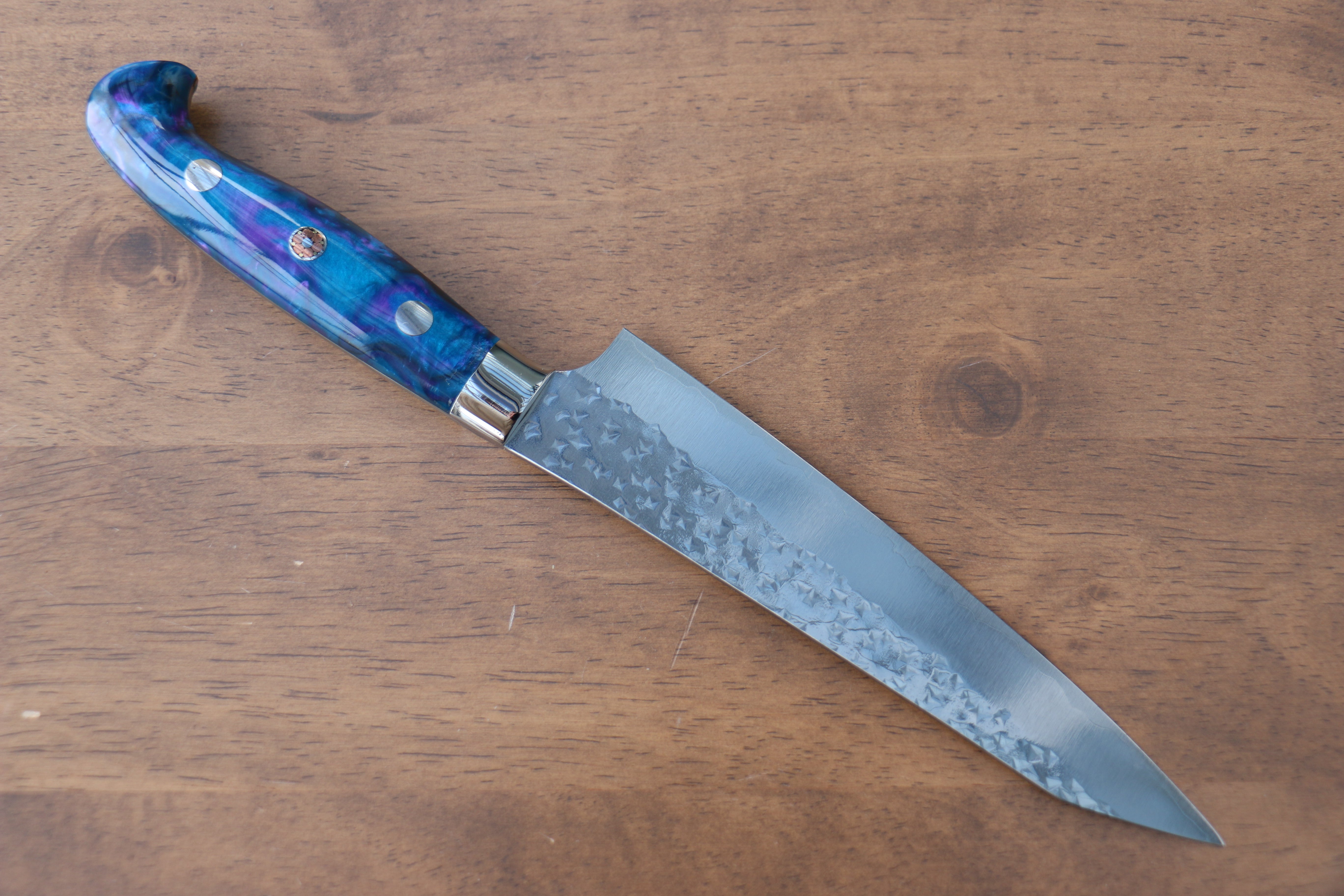 黑崎 優 閃光 SG2 鎚目 多用途小刀 150mm 藍紫壓克力 握把 - 清助刃物