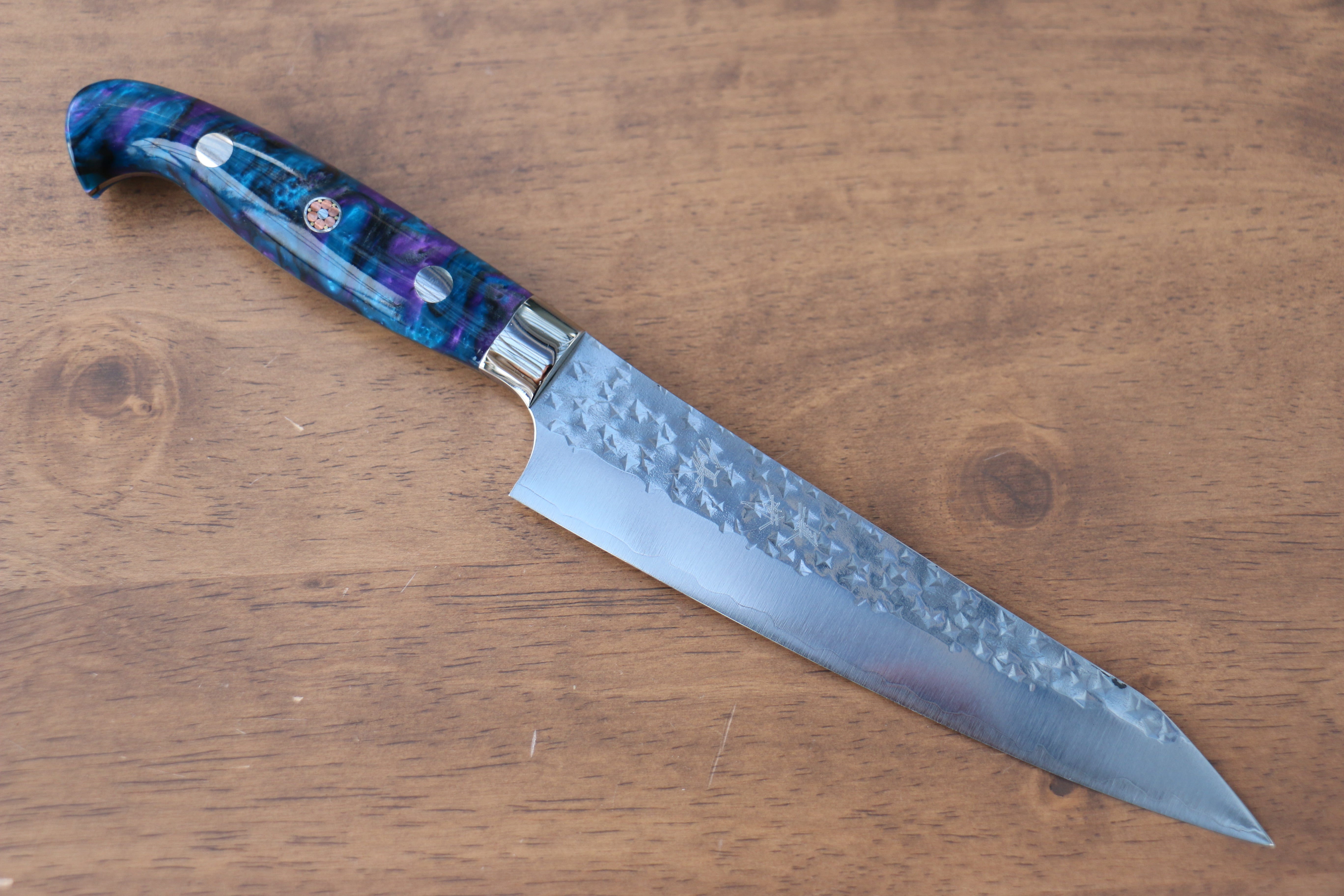 黑崎 優 閃光 SG2 鎚目 多用途小刀 150mm 藍紫壓克力 握把 - 清助刃物