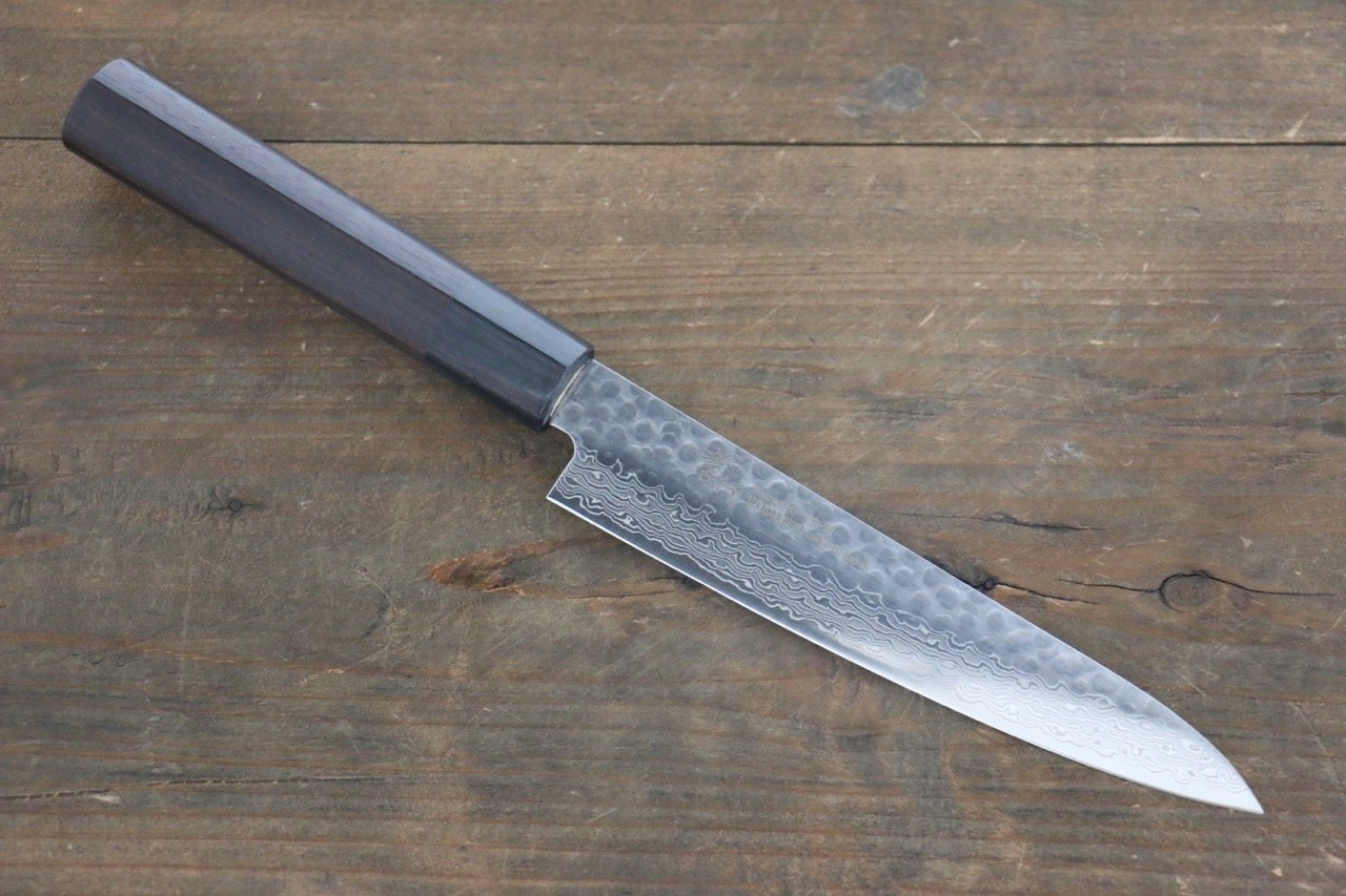 堺 孝行 AUS10 45層大馬士革紋 多用途小刀 150mm 紫檀木握把 - 清助刃物