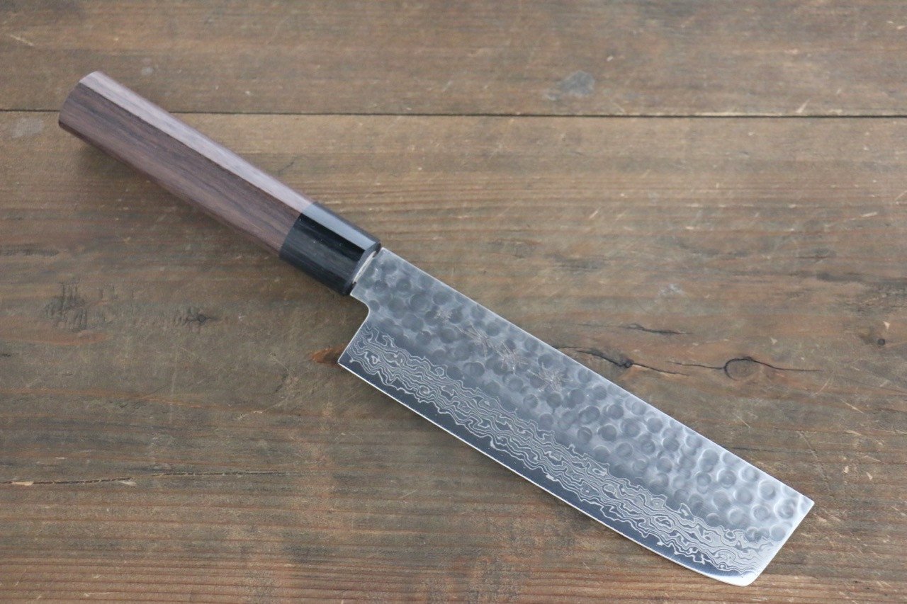 堺 孝行 AUS10 45層大馬士革紋 菜切 160mm 紫檀木握把 - 清助刃物