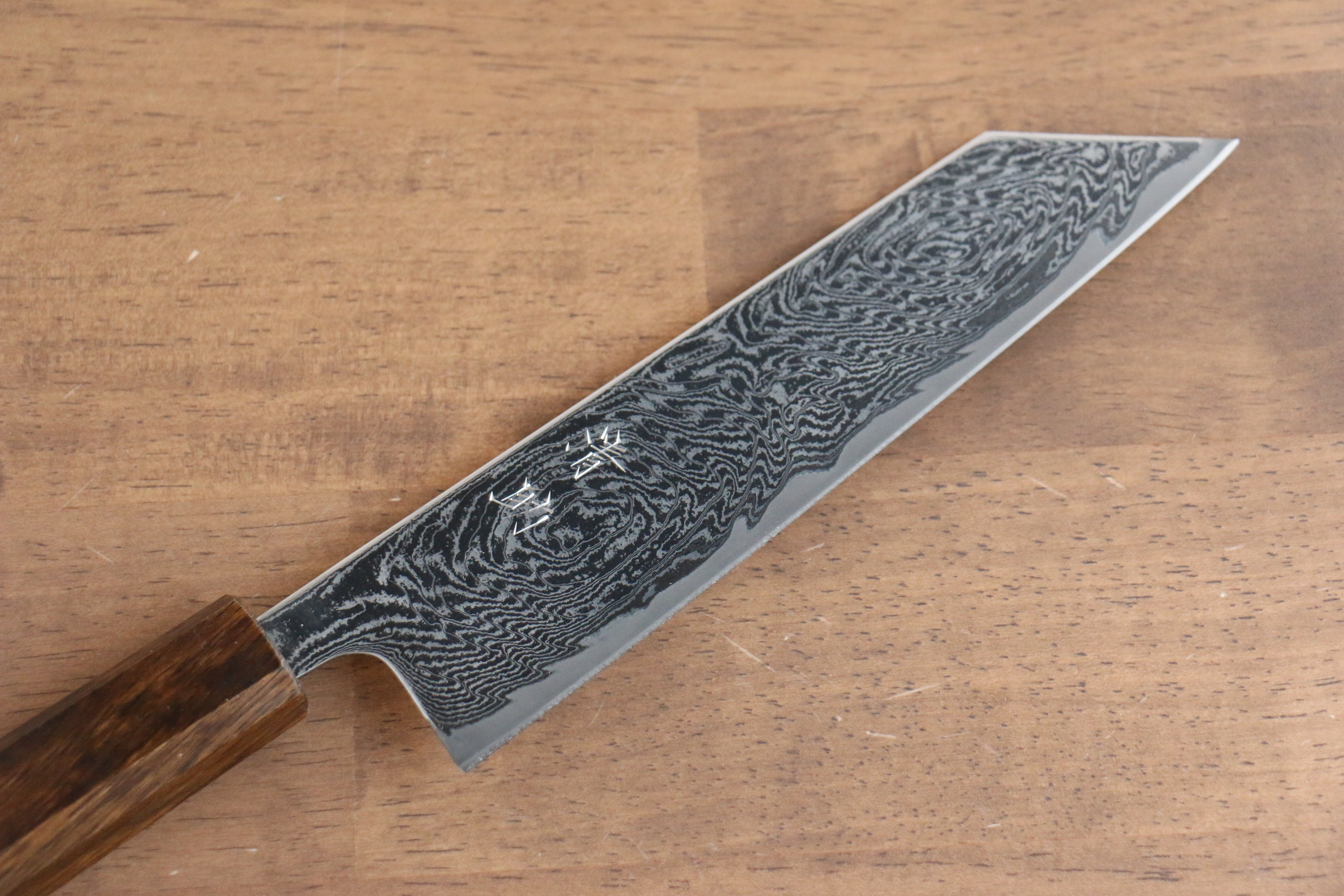 清助 海浪 AUS10 鏡面處理 大馬士革紋 文化刀 180mm 橡木 握把 - 清助刃物
