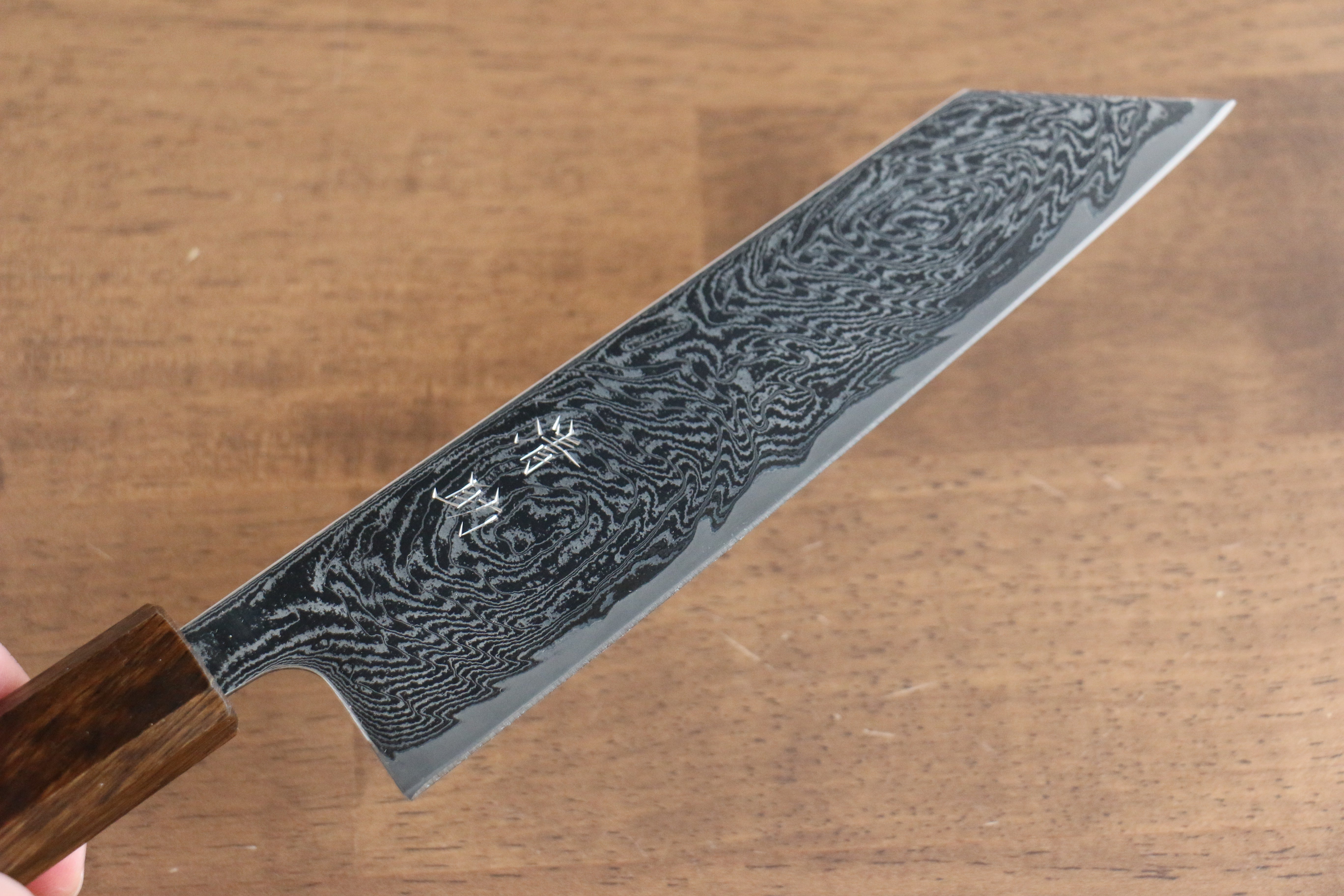 清助 海浪 AUS10 鏡面處理 大馬士革紋 文化刀 180mm 橡木 握把 - 清助刃物