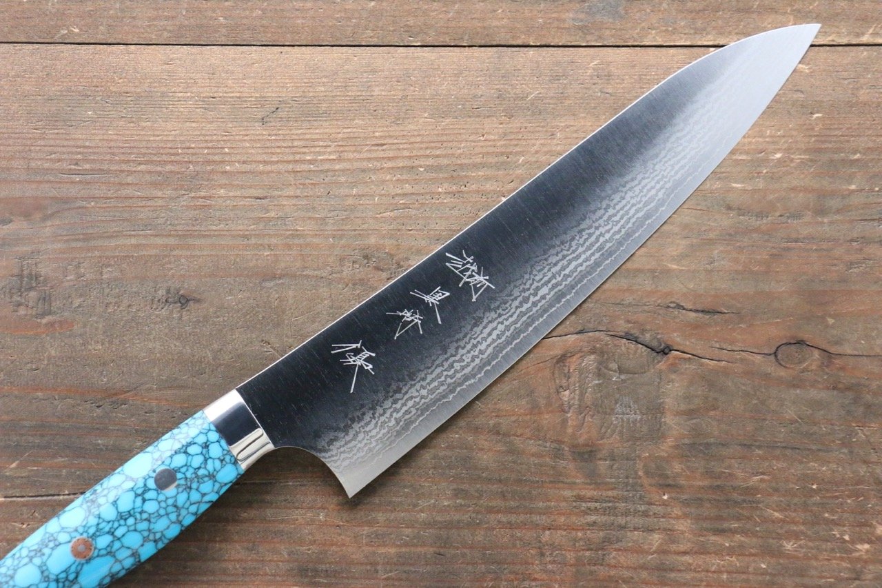 黑崎 優 SRS13 大馬士革紋 牛刀 210mm 土耳其石握把 - 清助刃物