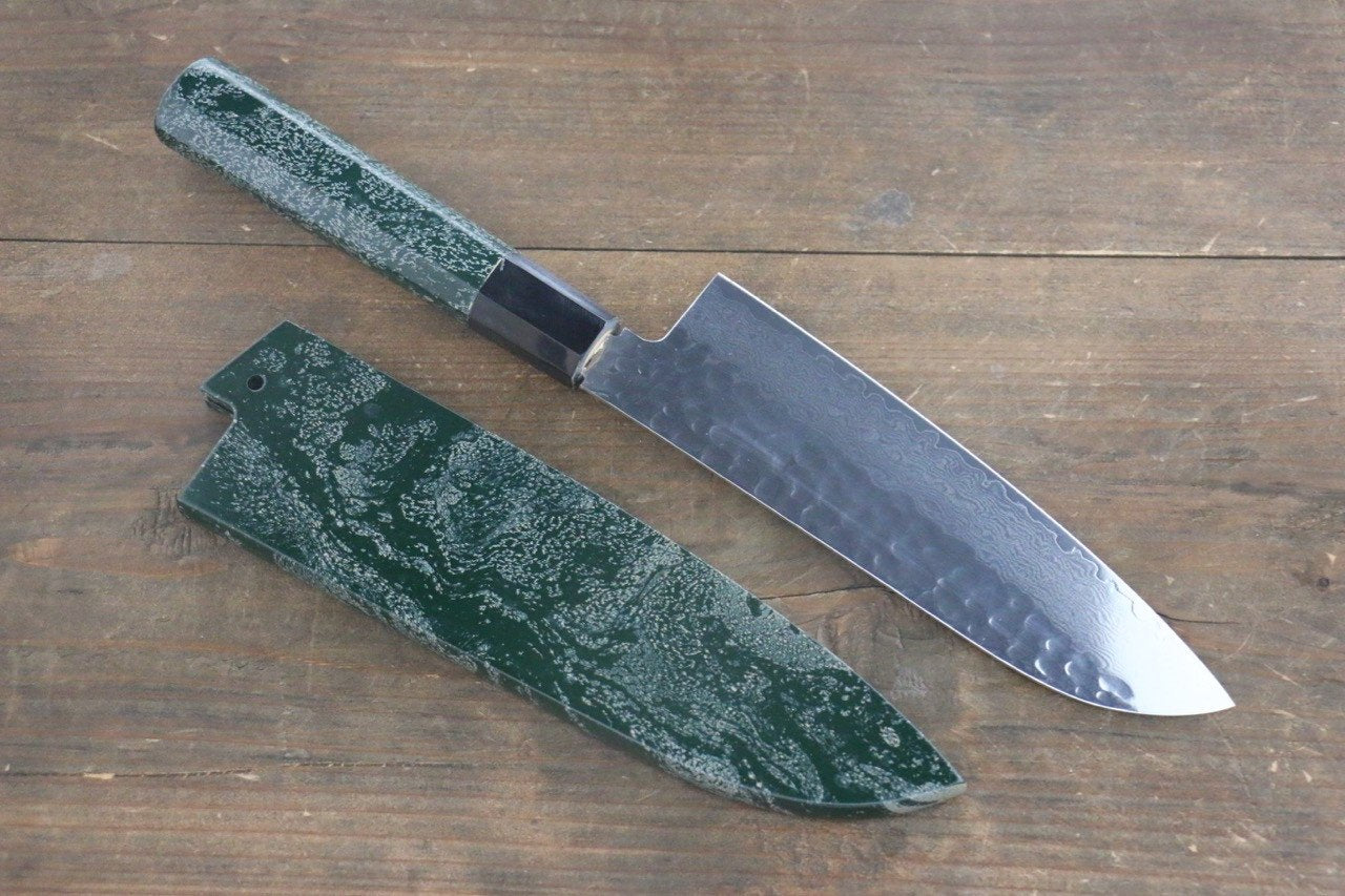 堺 孝行 VG10 33層 大馬士革紋 鎚目 三德刀 170mm 綠漆塗握把 - 清助刃物