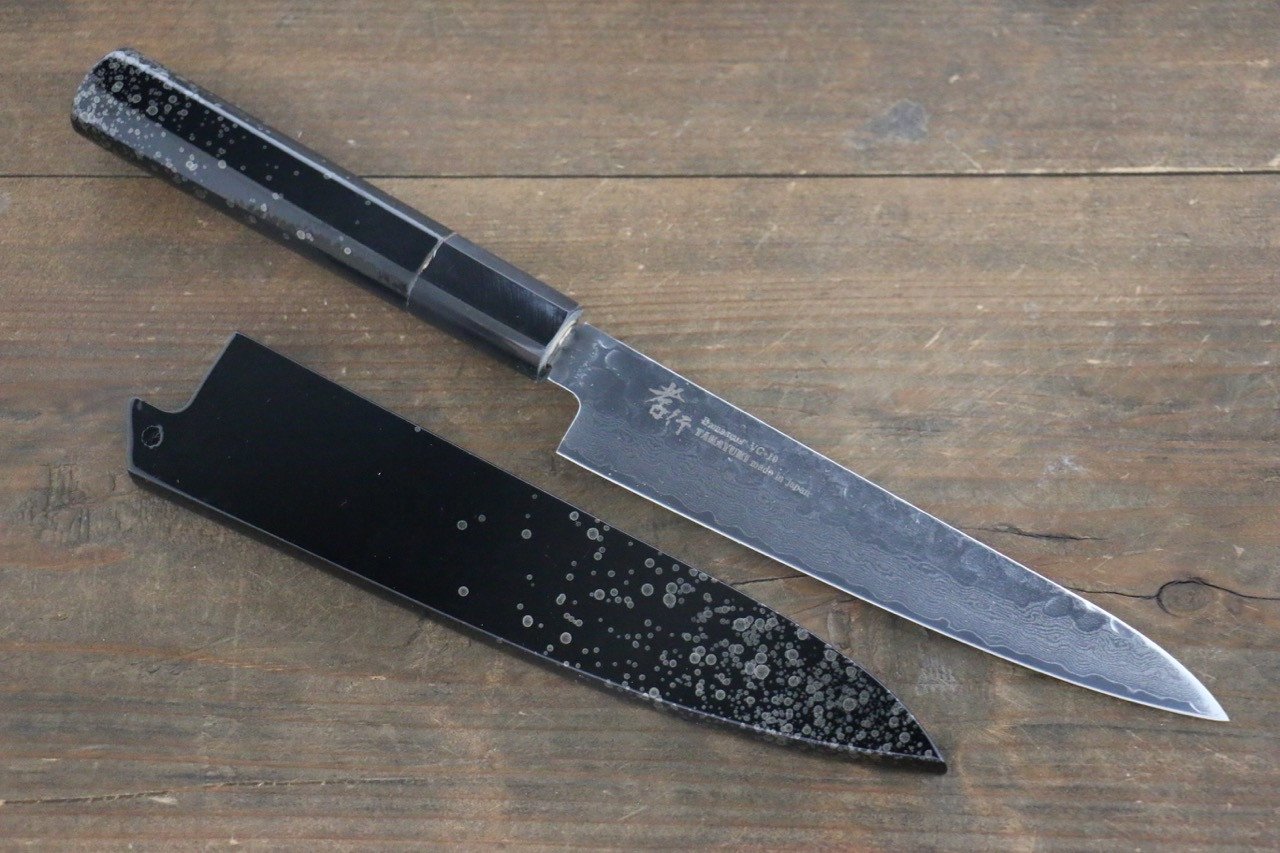 堺 孝行 VG10 33層大馬士革紋 鎚目 多用途小刀 150mm 銀漆塗握把 附刀鞘 - 清助刃物