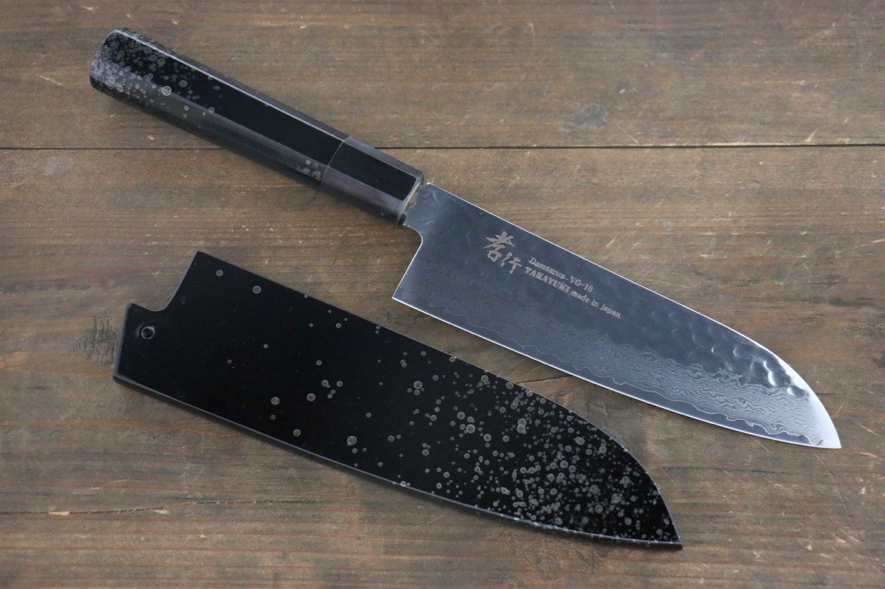 堺 孝行 VG10 33層大馬士革紋 鎚目 三德刀 170mm 銀漆塗握把 附刀鞘 - 清助刃物