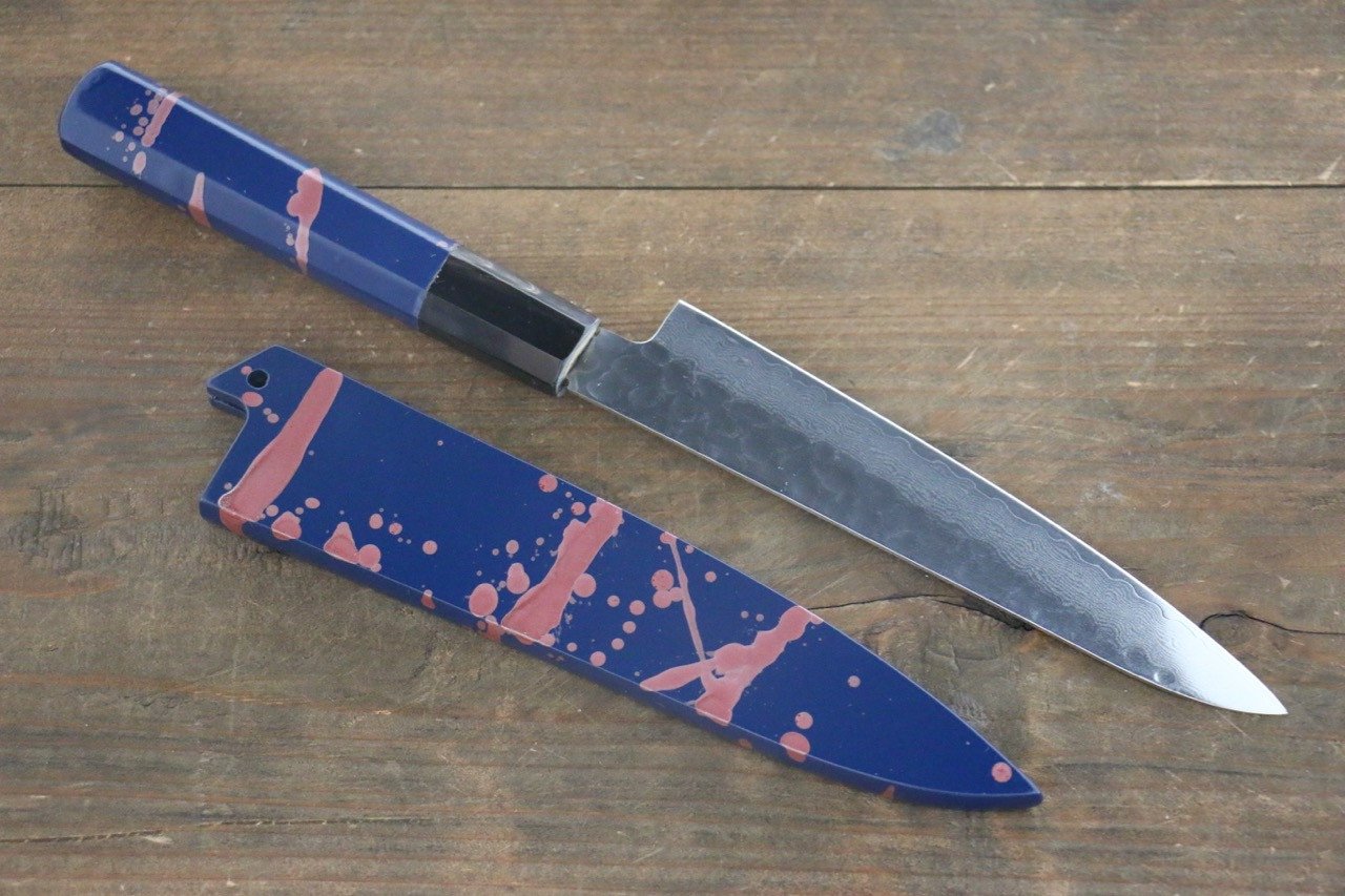 堺 孝行 VG10 33層 大馬士革紋 鎚目 多用途小刀 150mm 青漆塗握把 - 清助刃物