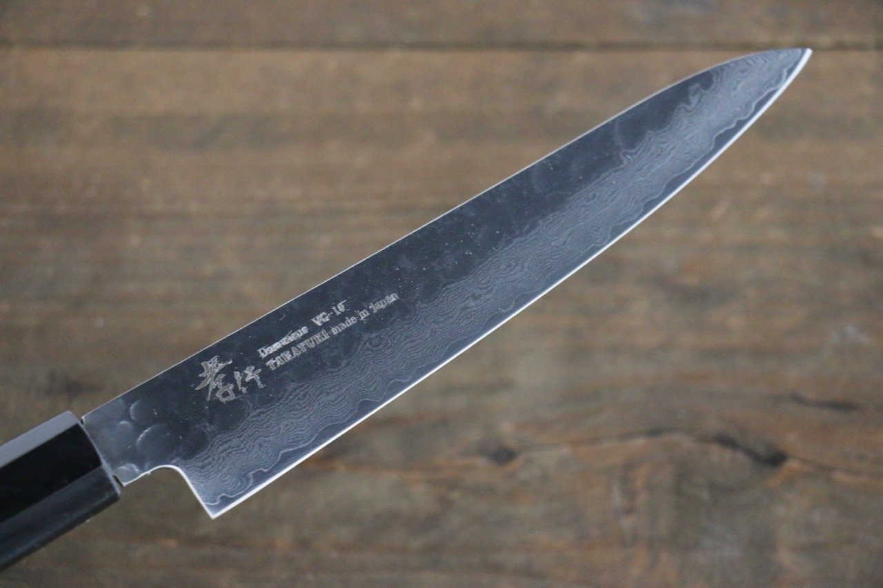 堺 孝行 VG10 33層 大馬士革紋 鎚目 多用途小刀 150mm 青漆塗握把 - 清助刃物