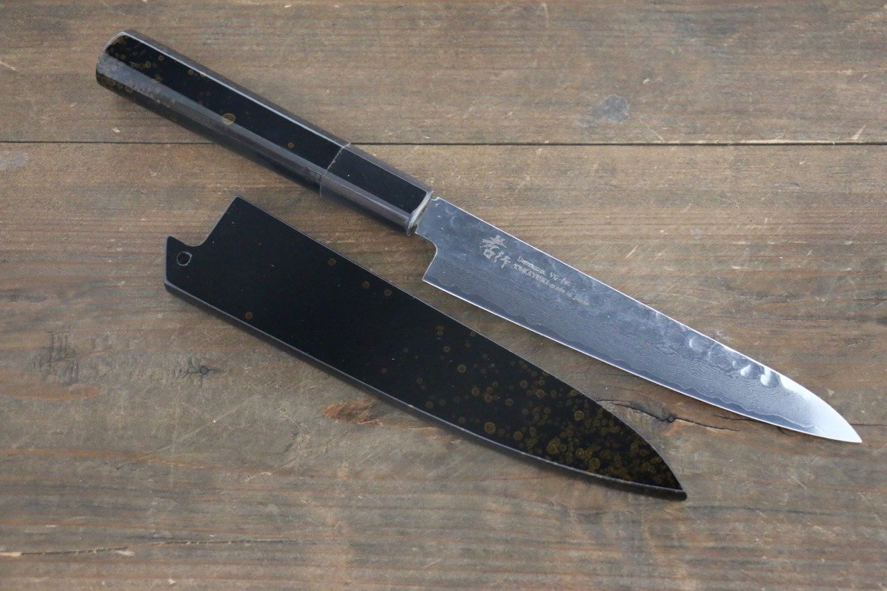 堺 孝行 VG10 33層大馬士革紋 鎚目 多用途小刀 150mm 金漆塗握把 附刀鞘 - 清助刃物