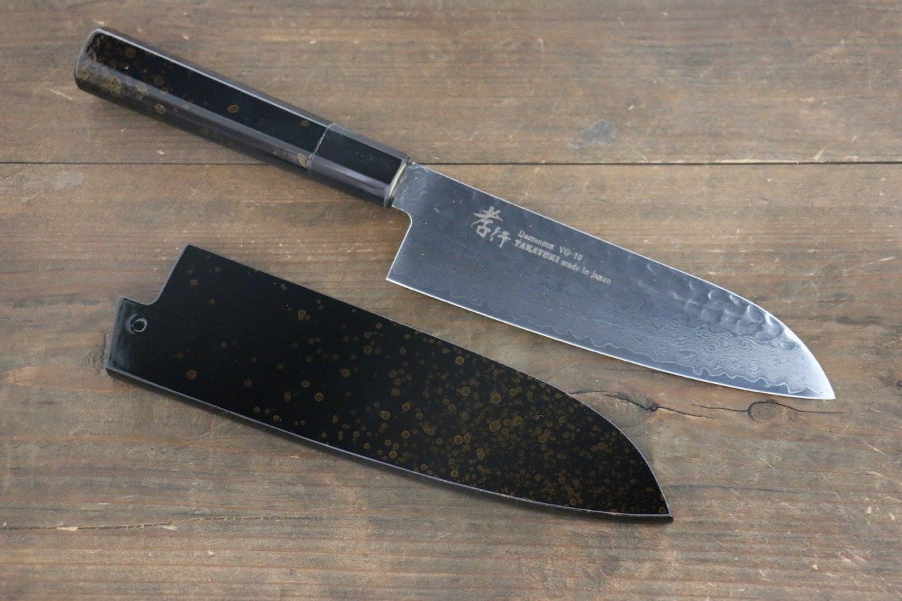 堺 孝行 VG10 33層大馬士革紋 鎚目 三德刀 170mm 金漆塗握把 附刀鞘 - 清助刃物