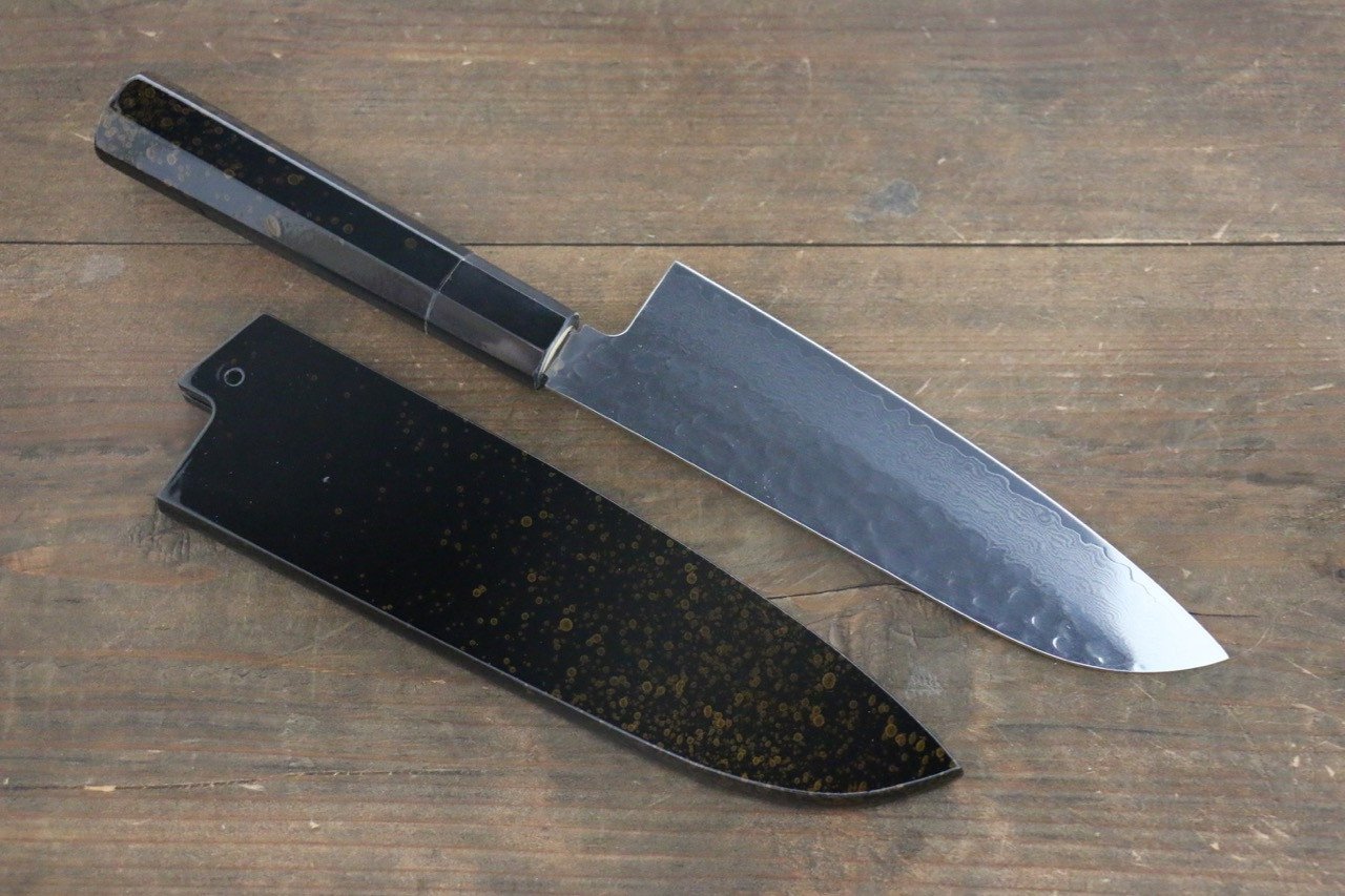 堺 孝行 VG10 33層大馬士革紋 鎚目 三德刀 170mm 金漆塗握把 附刀鞘 - 清助刃物