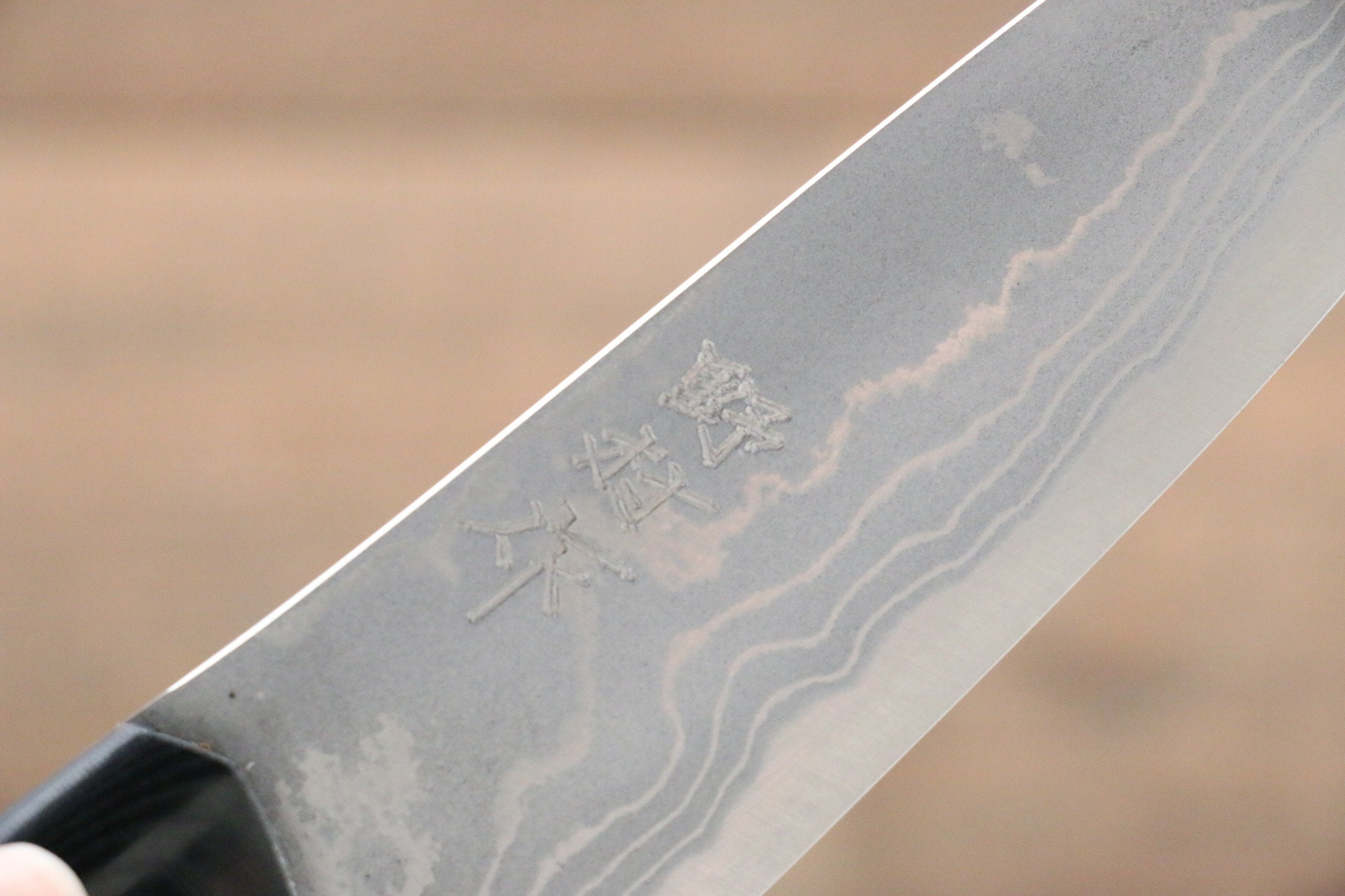 野村 白鋼二號 大馬士革紋 牛刀 120mm 米卡塔(樹脂複合材料)握把 - 清助刃物