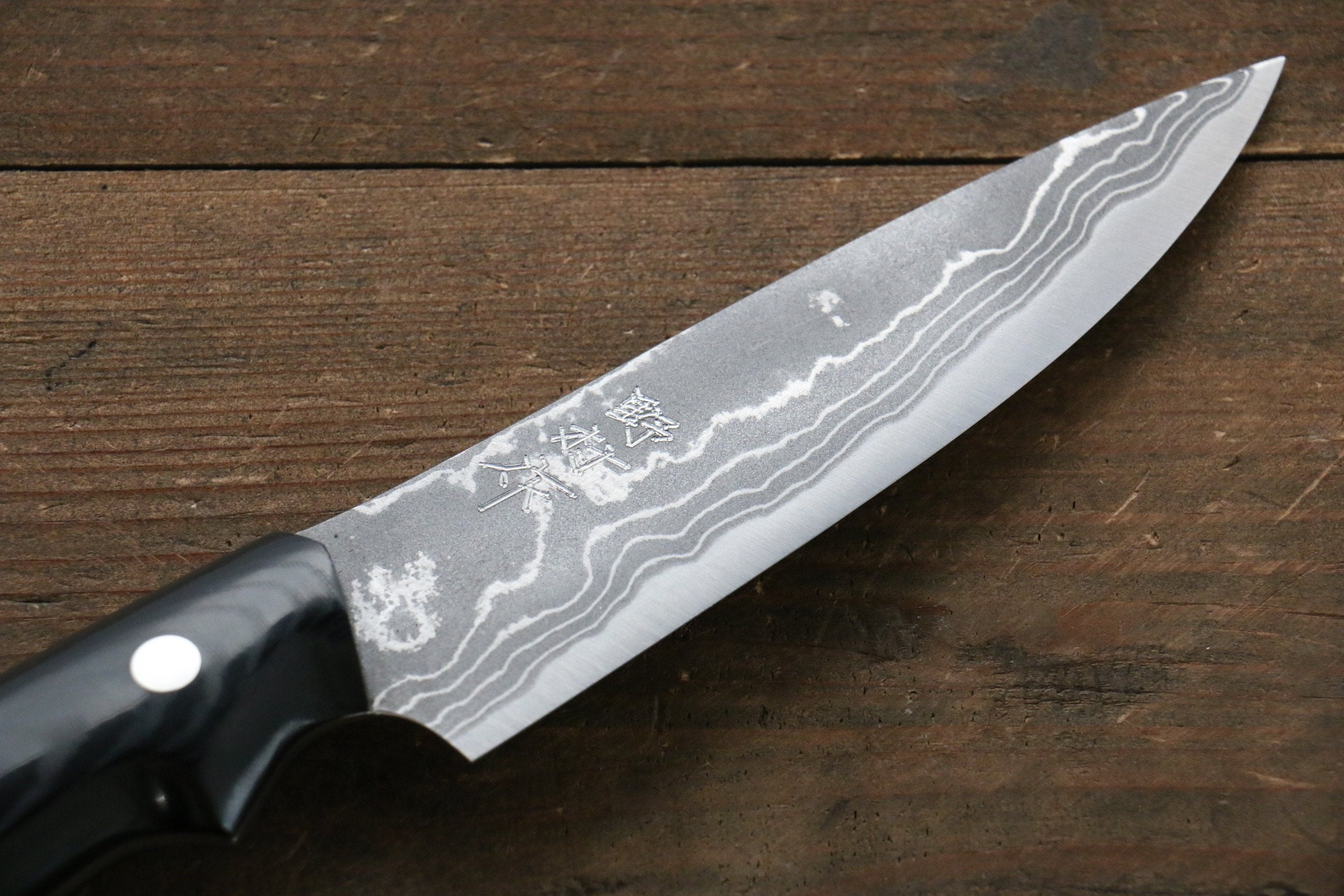 野村 白鋼二號 大馬士革紋 牛刀 120mm 米卡塔(樹脂複合材料)握把 - 清助刃物