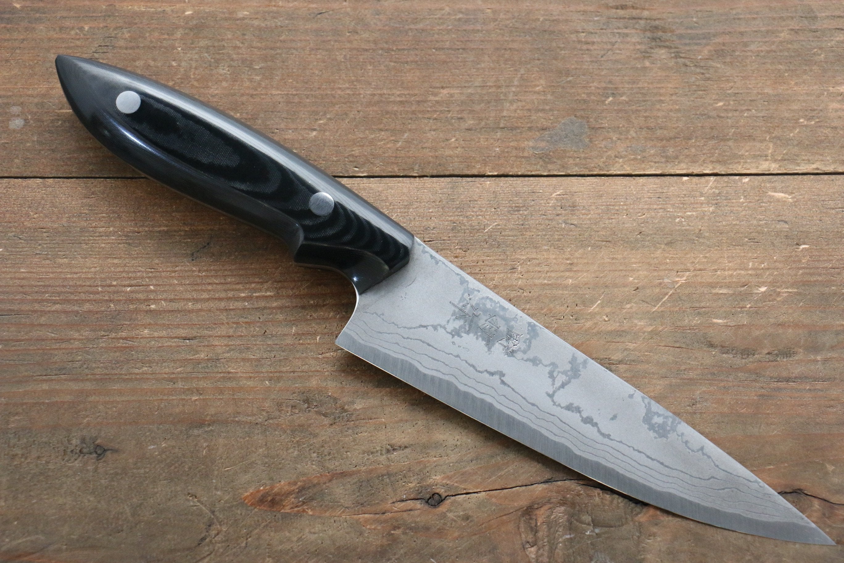 野村 白鋼二號 大馬士革紋 牛刀 150mm 米卡塔(樹脂複合材料)握把 - 清助刃物