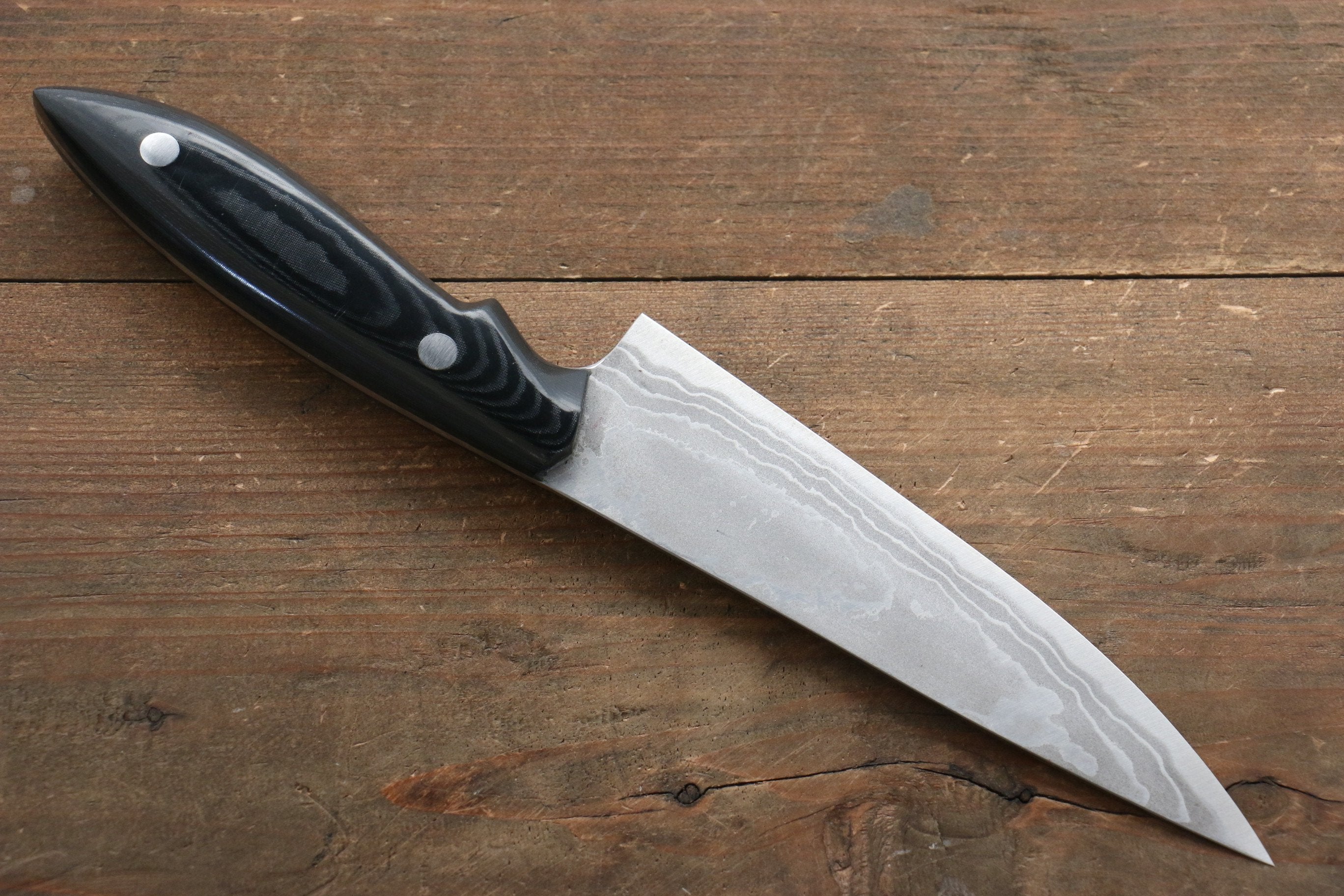 野村 白鋼二號 大馬士革紋 牛刀 150mm 米卡塔(樹脂複合材料)握把 - 清助刃物