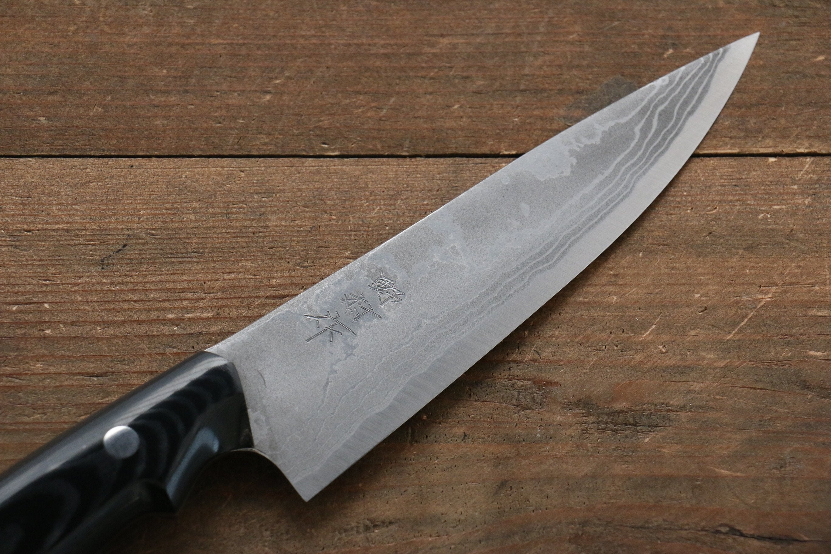 野村 白鋼二號 大馬士革紋 牛刀 150mm 米卡塔(樹脂複合材料)握把 - 清助刃物