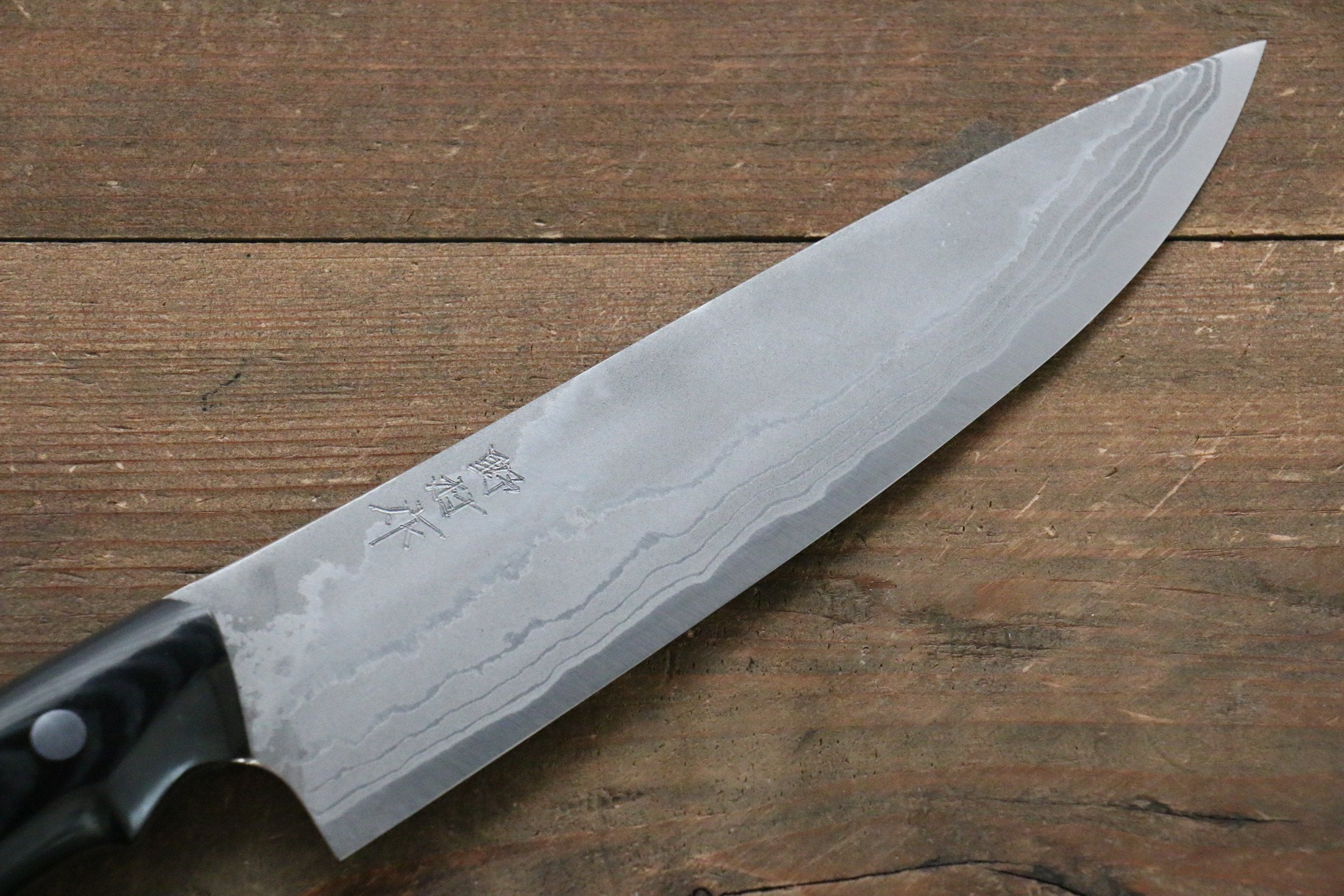 野村 白鋼二號 大馬士革紋 牛刀 180mm 米卡塔(樹脂複合材料)握把 - 清助刃物