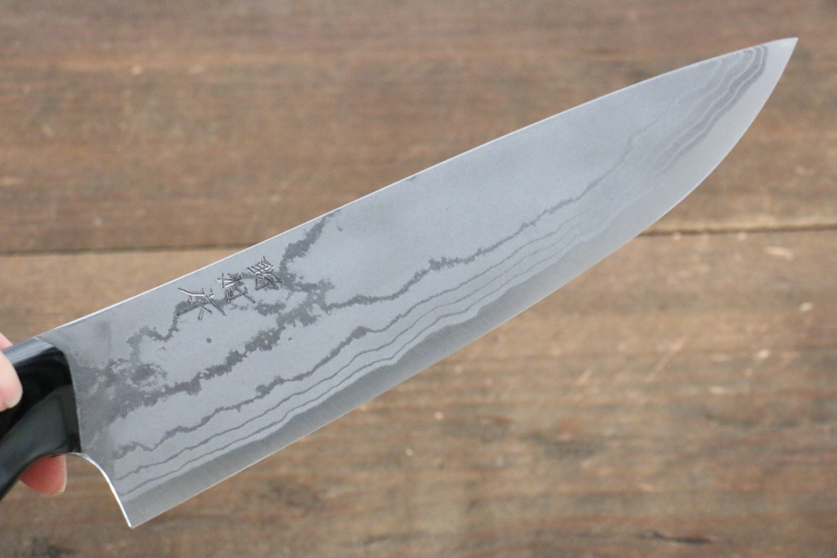 野村 白鋼二號 大馬士革紋 牛刀 180mm 米卡塔(樹脂複合材料)握把 - 清助刃物
