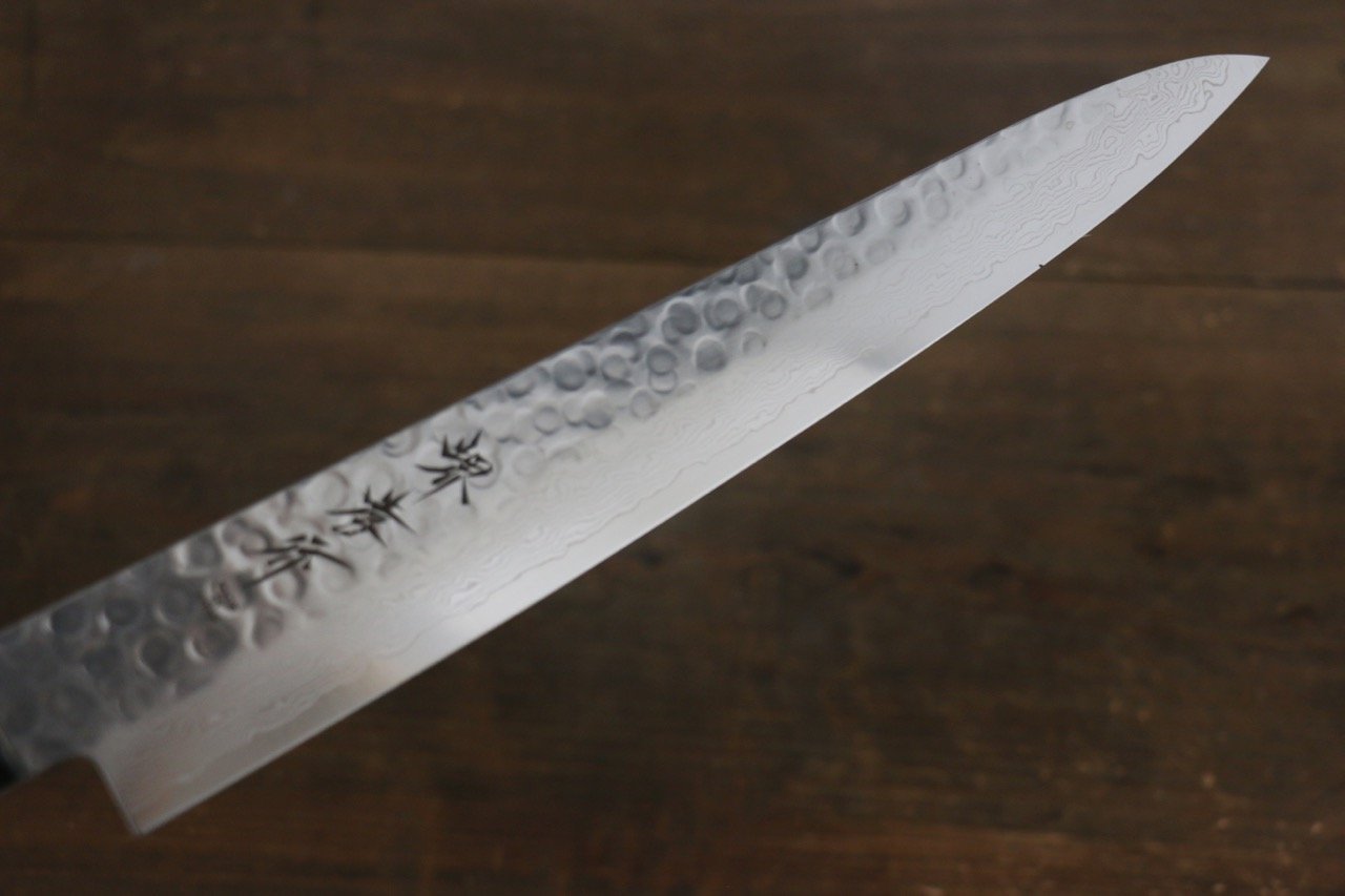 堺 孝行 AUS10 45層大馬士革紋 鎚目 筋引 240mm 銀漆塗握把 附刀鞘 - 清助刃物