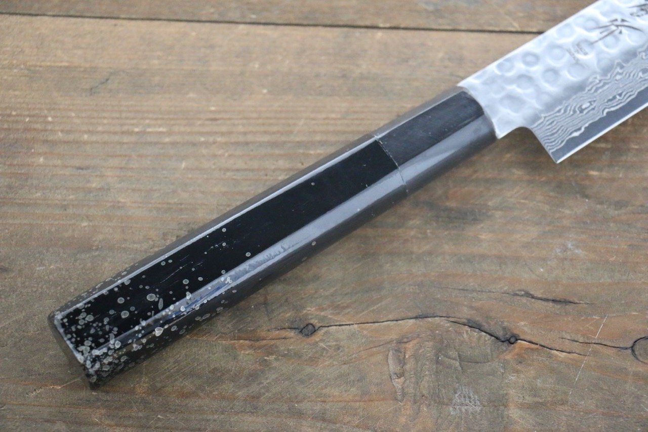 堺 孝行 AUS10 45層大馬士革紋 鎚目 筋引 240mm 銀漆塗握把 附刀鞘 - 清助刃物