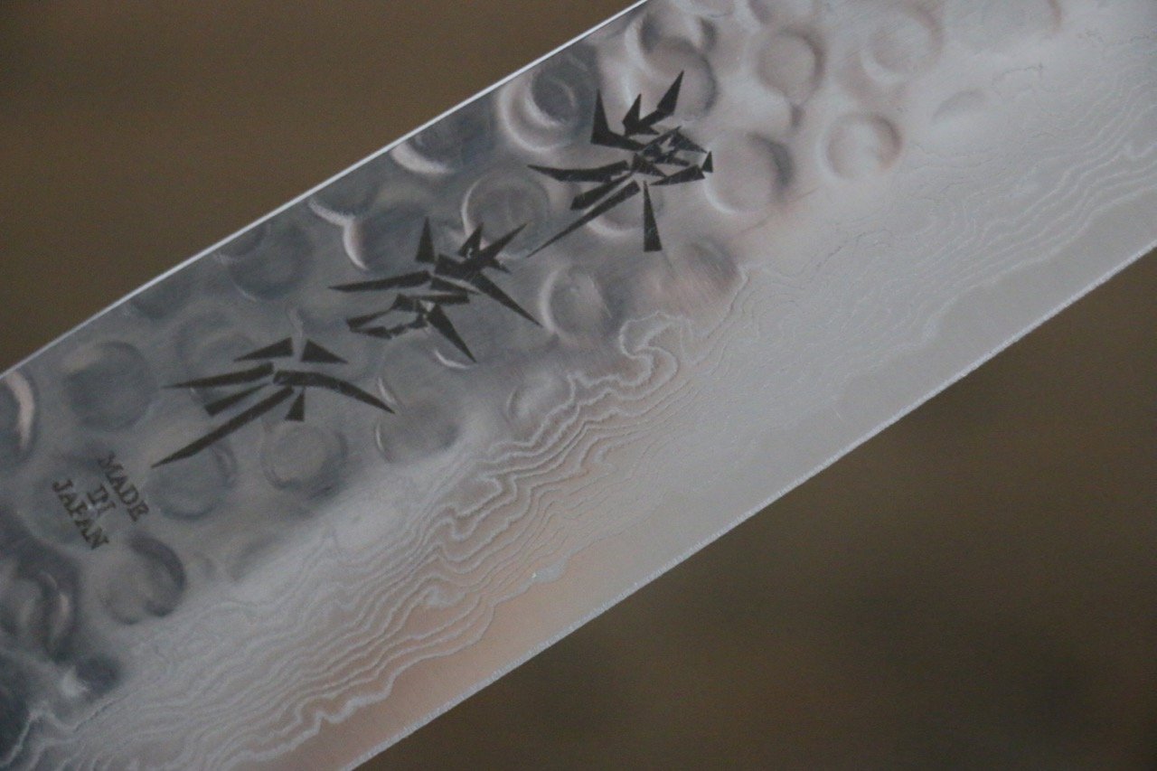 堺 孝行 AUS10 45層大馬士革紋 鎚目 筋引 240mm 綠漆塗握把 附刀鞘 - 清助刃物