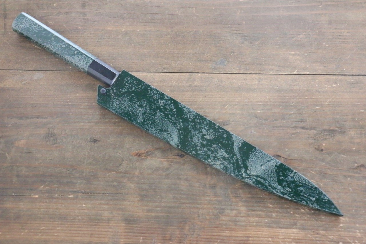堺 孝行 AUS10 45層大馬士革紋 鎚目 筋引 240mm 綠漆塗握把 附刀鞘 - 清助刃物