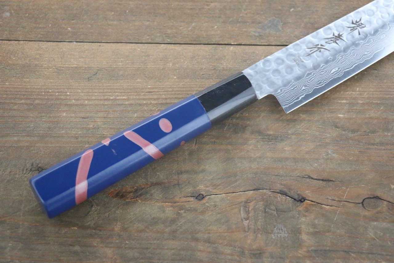 堺 孝行 AUS10 45層大馬士革紋 鎚目 筋引 240mm 青漆塗握把 附刀鞘 - 清助刃物