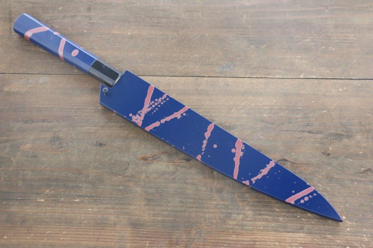 堺 孝行 AUS10 45層大馬士革紋 鎚目 筋引 240mm 青漆塗握把 附刀鞘 - 清助刃物