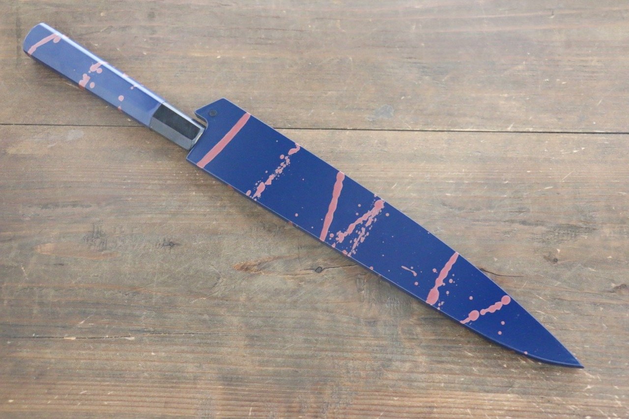 堺 孝行 AUS10 45層大馬士革紋 鎚目 筋引 240mm 青漆塗握把 附刀鞘 - 清助刃物
