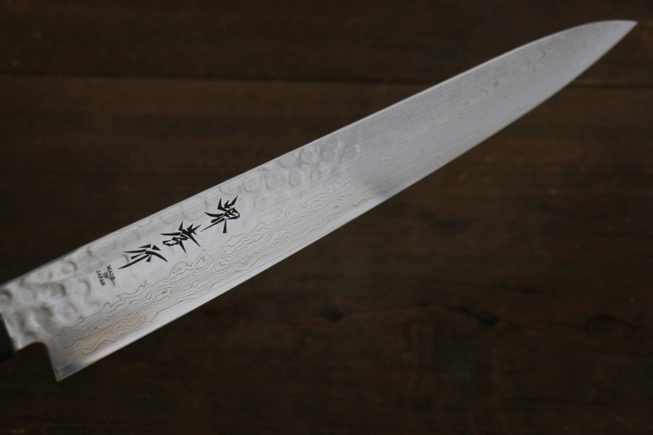 堺 孝行 AUS10 45層大馬士革紋 鎚目 筋引 240mm 金漆塗握把 附刀鞘 - 清助刃物