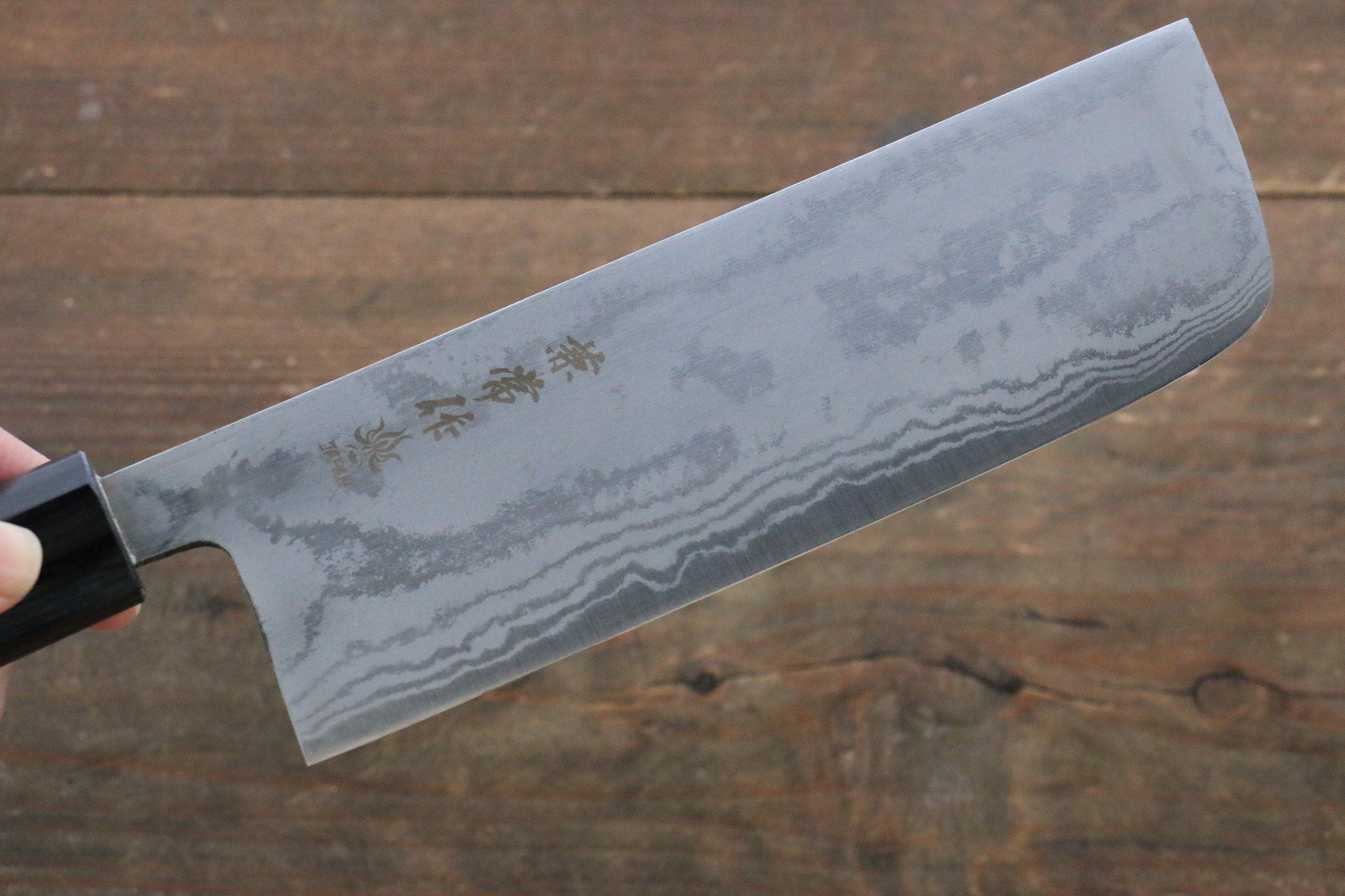 兼常 青鋼二號 大馬士革紋 菜切 165mm 紫檀木 握把 - 清助刃物