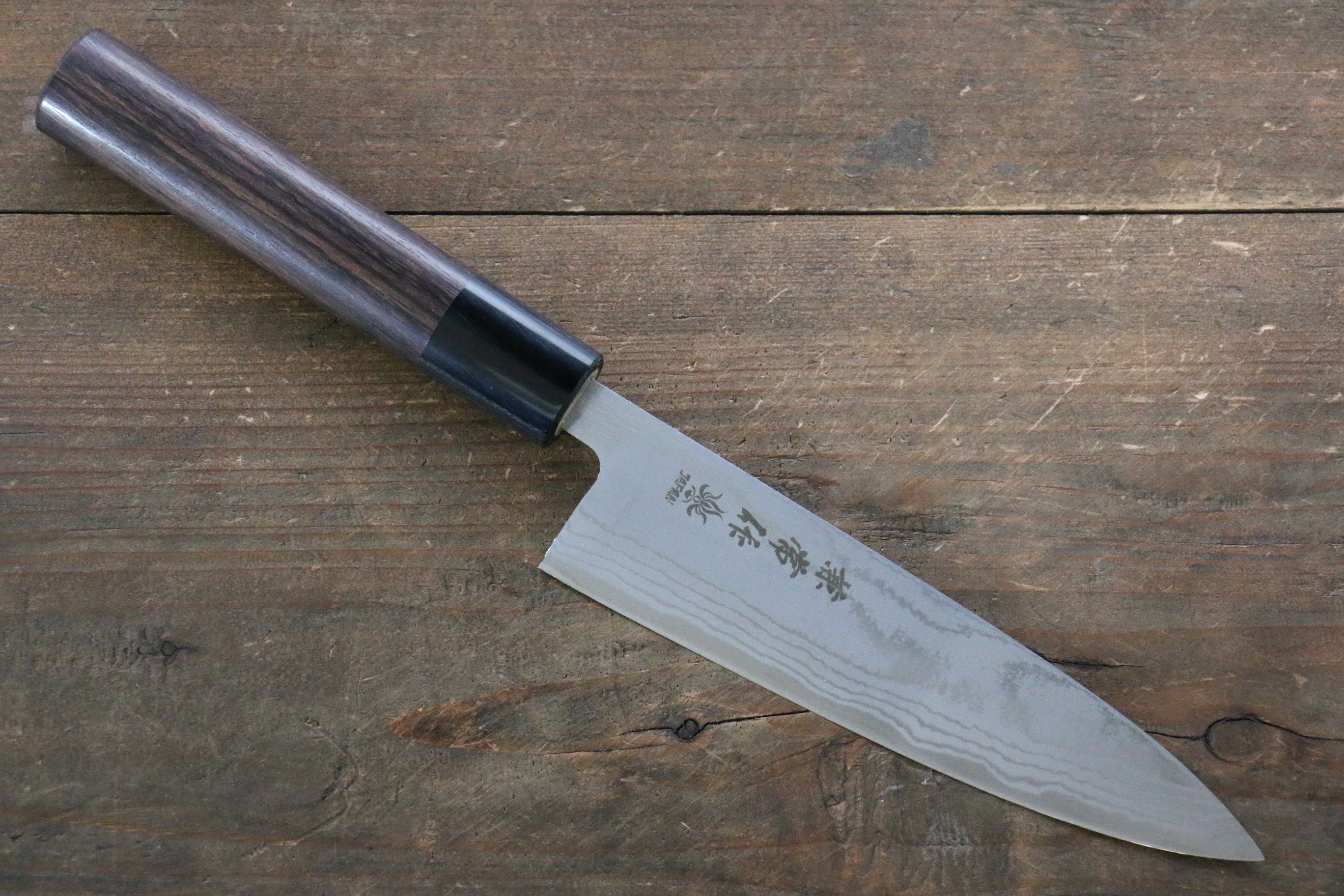 兼常 青鋼二號 大馬士革紋 多用途小刀 135mm 紫檀木 握把 - 清助刃物
