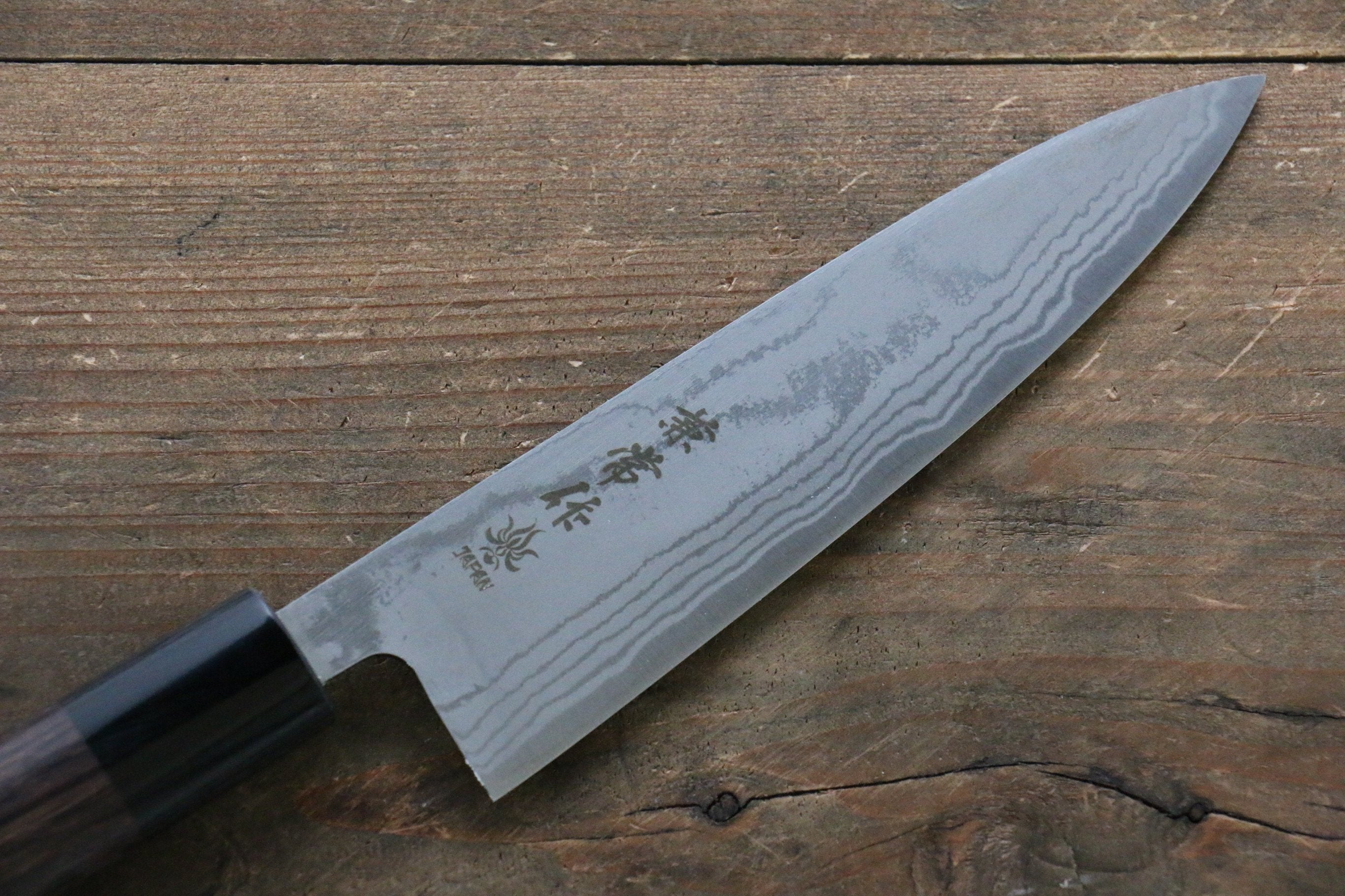 兼常 青鋼二號 大馬士革紋 多用途小刀 135mm 紫檀木 握把 - 清助刃物