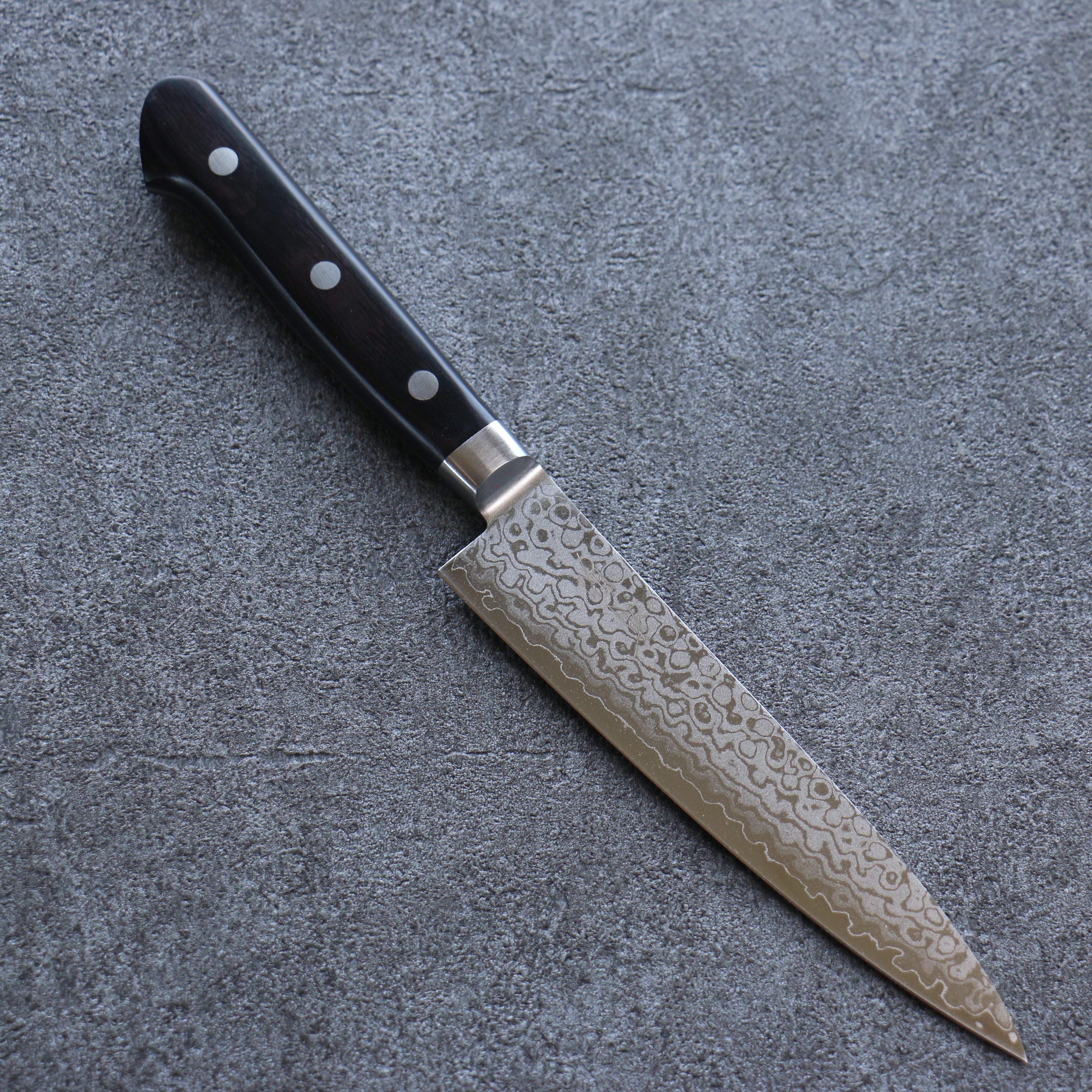 清助 VG10 8層大馬士革紋 打磨處理 多用途小刀 150mm 黑合成木 握把 - 清助刃物