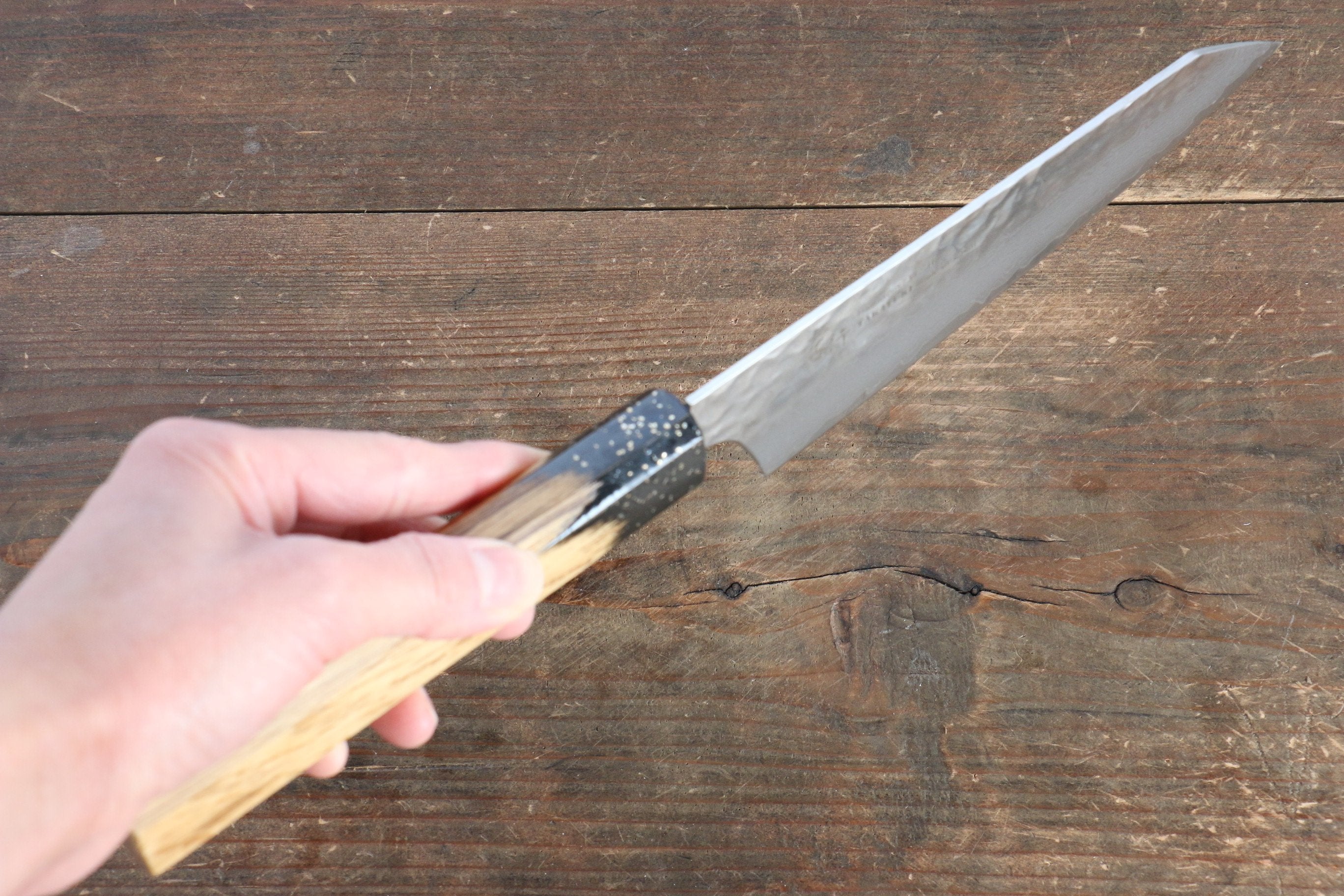 堺 孝行 VG10 33層大馬士革紋 劍型三德刀 160mm 櫟木漆塗(黑伸)握把 - 清助刃物