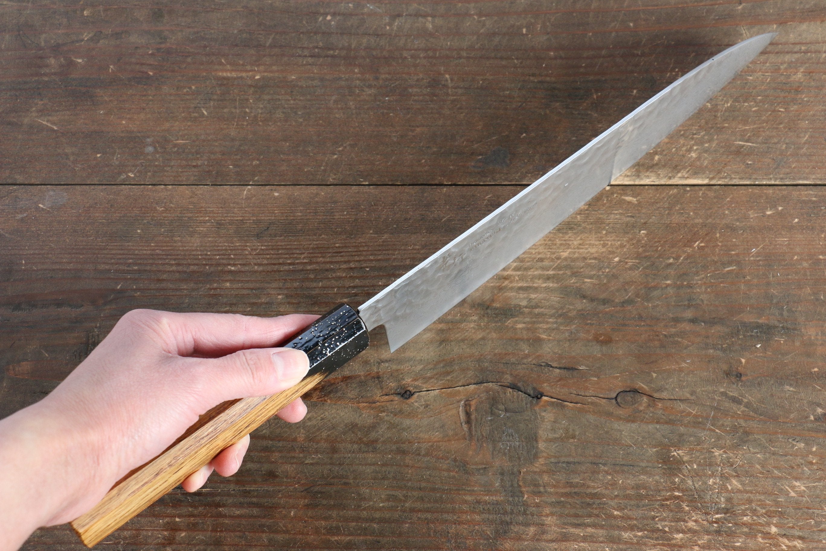 堺 孝行 VG10 33層大馬士革紋 牛刀 240mm 櫟木漆塗(黑伸)握把 - 清助刃物