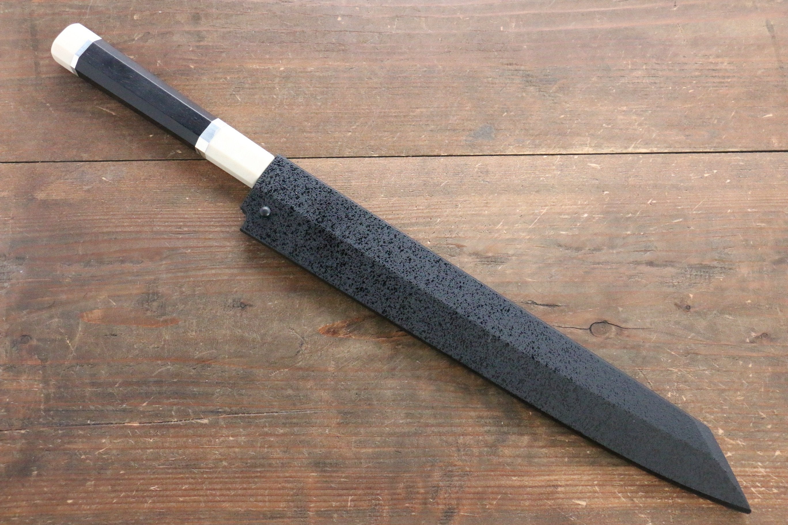 堺 孝行 銀三鋼 大馬士革紋 切付柳刃 270mm 黑檀(帶環型設計)握把 附刀鞘 - 清助刃物