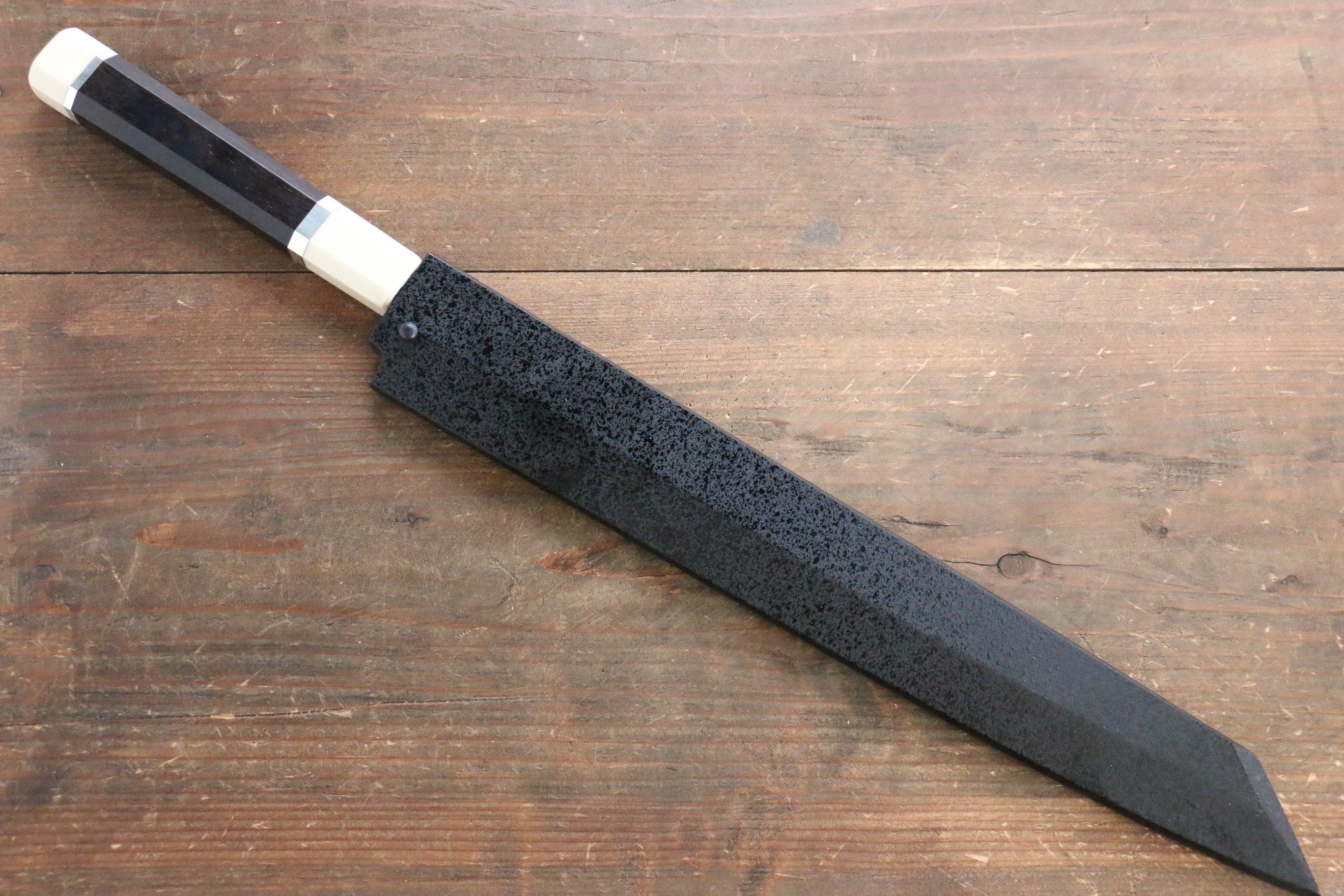 堺 孝行 銀三鋼 大馬士革紋 切付柳刃 300mm 黑檀(帶環型設計)握把 附刀鞘 - 清助刃物