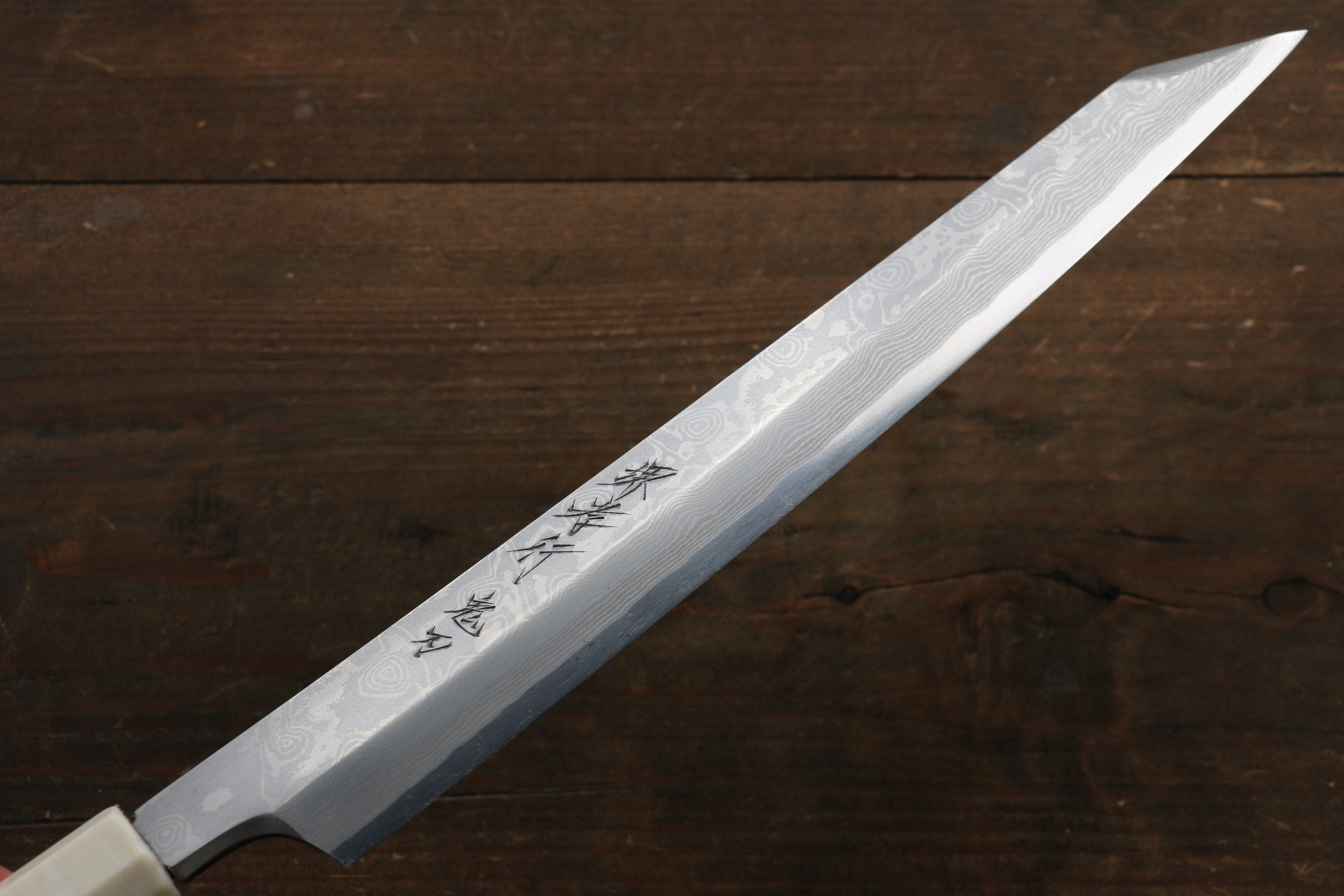 堺 孝行 銀三鋼 大馬士革紋 切付柳刃 270mm 黑檀(帶環型設計)握把 附刀鞘 - 清助刃物