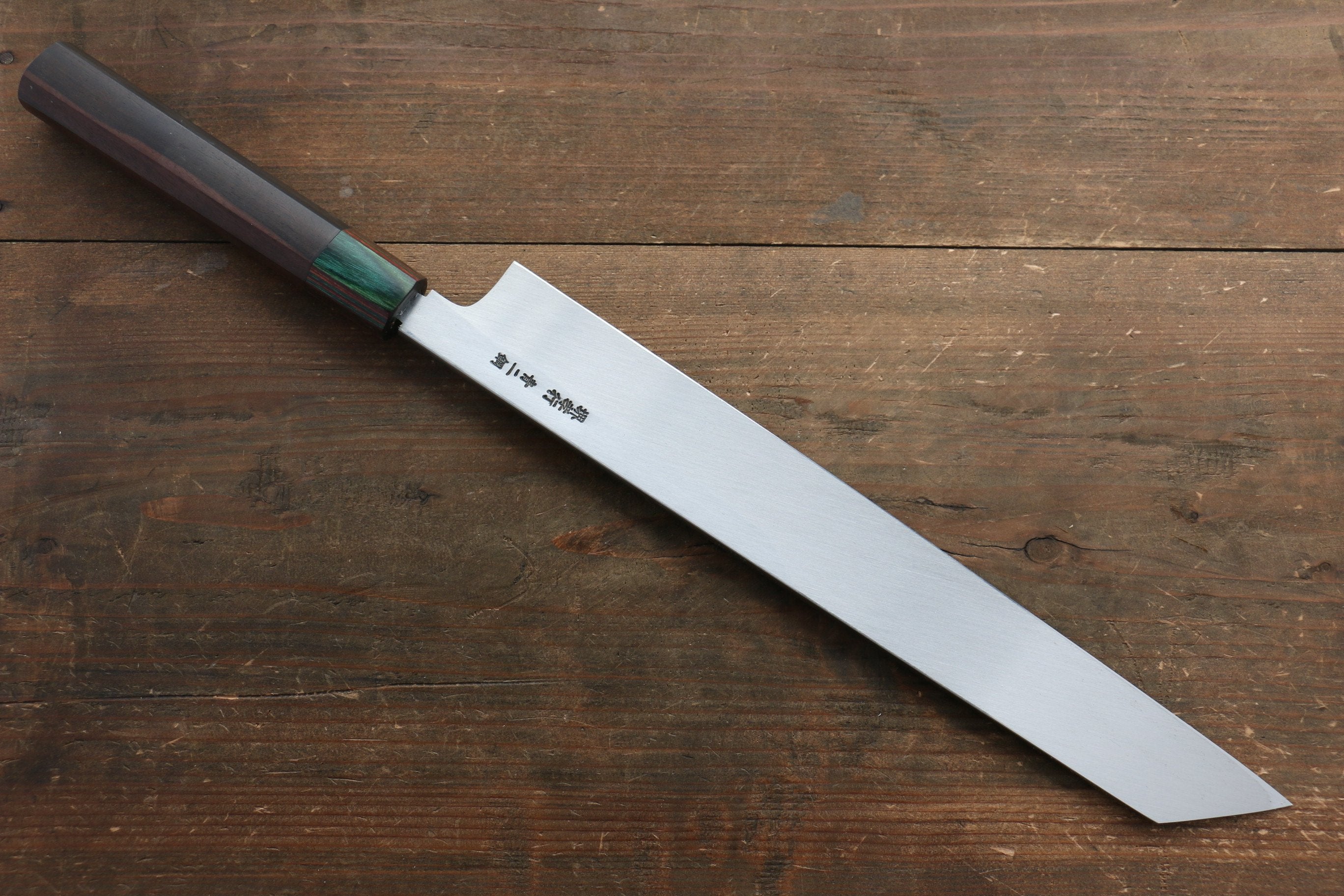 堺 孝行 青鋼二號 鏡面處理 切付柳刃 300mm 核桃木握把 附刀鞘 - 清助刃物