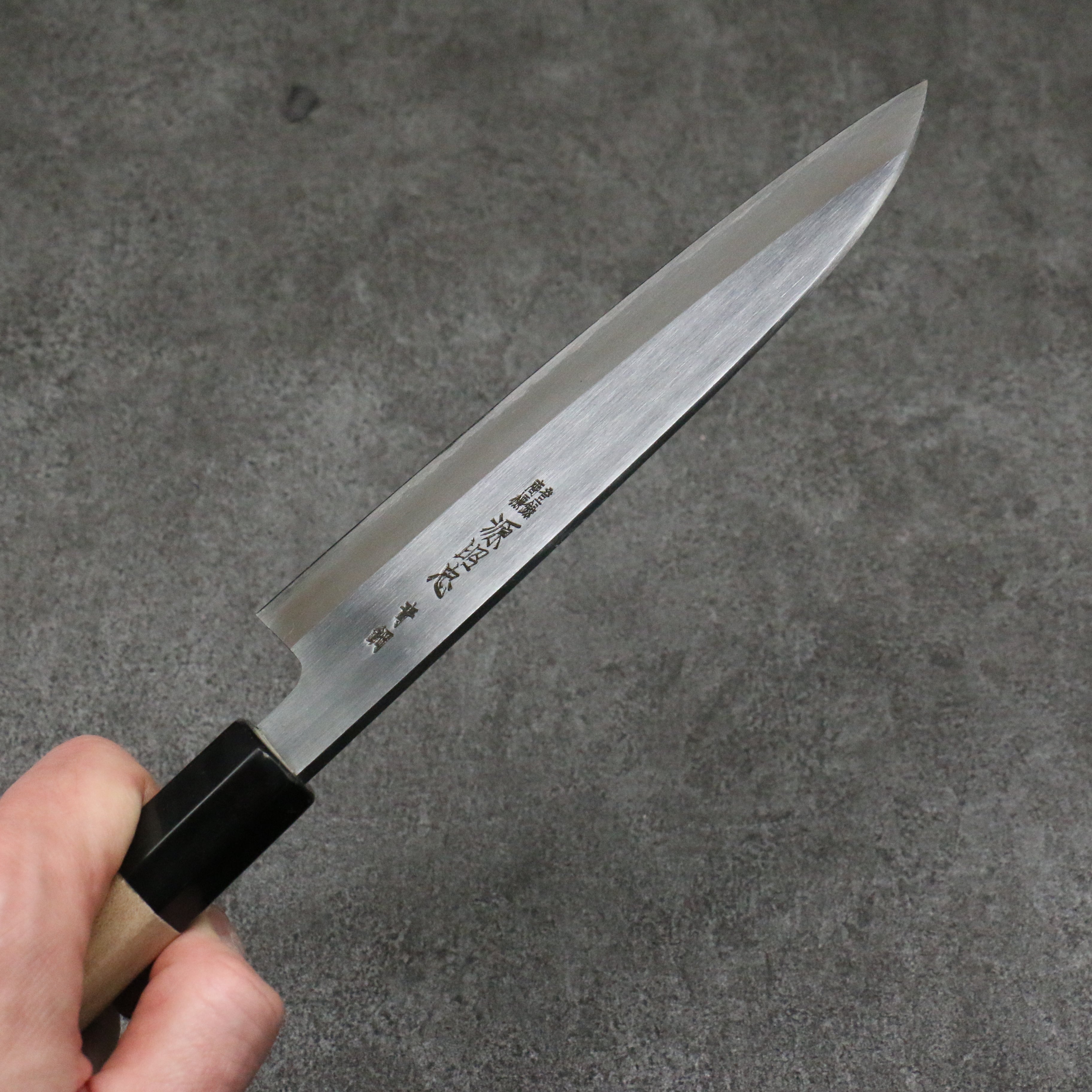 源 昭忠 青鋼二號 霞研 三德刀 180mm 木蘭 握把 - 清助刃物