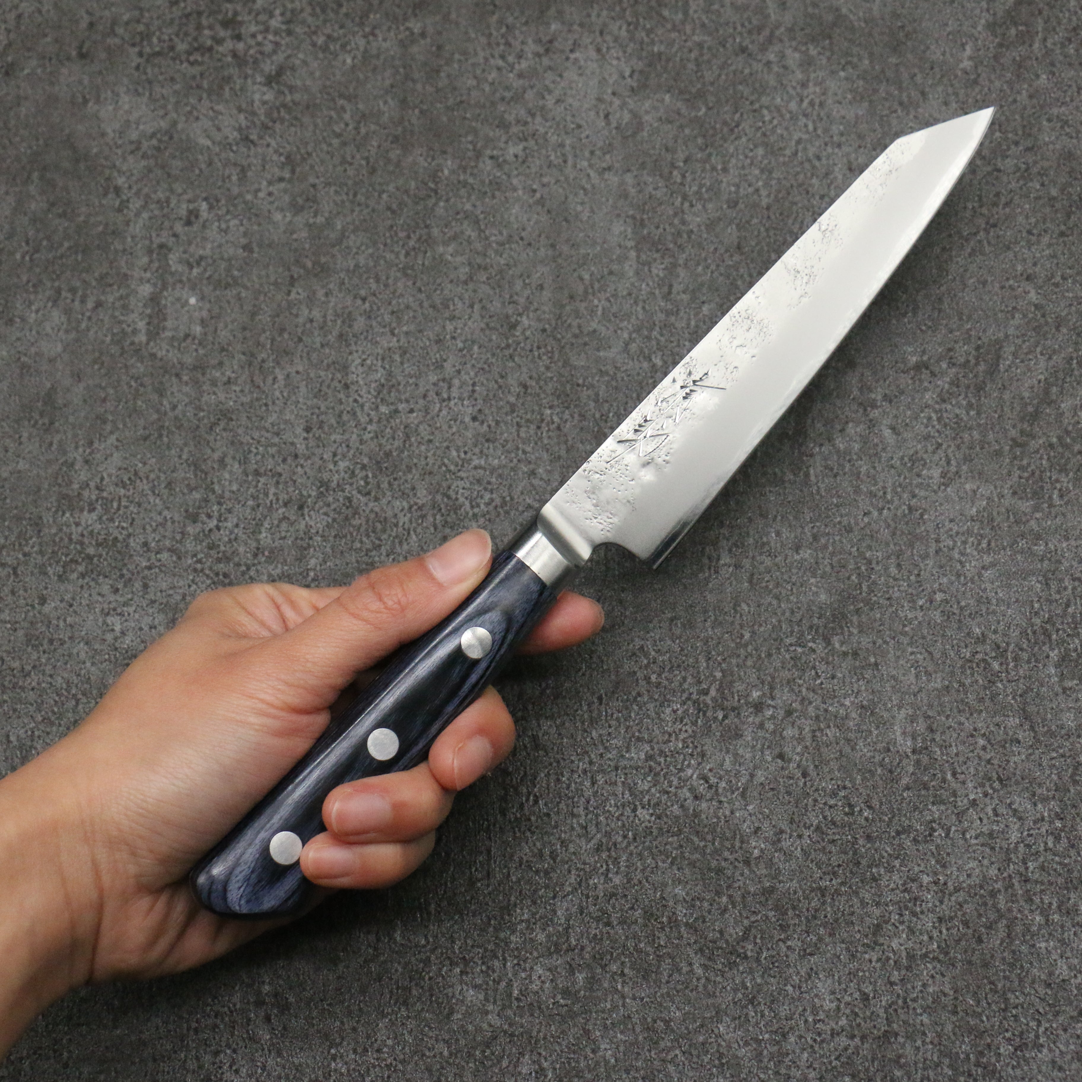清助 青鋼二號 梨地 切付多用途小刀 145mm 深藍色合成木 握把 - 清助刃物
