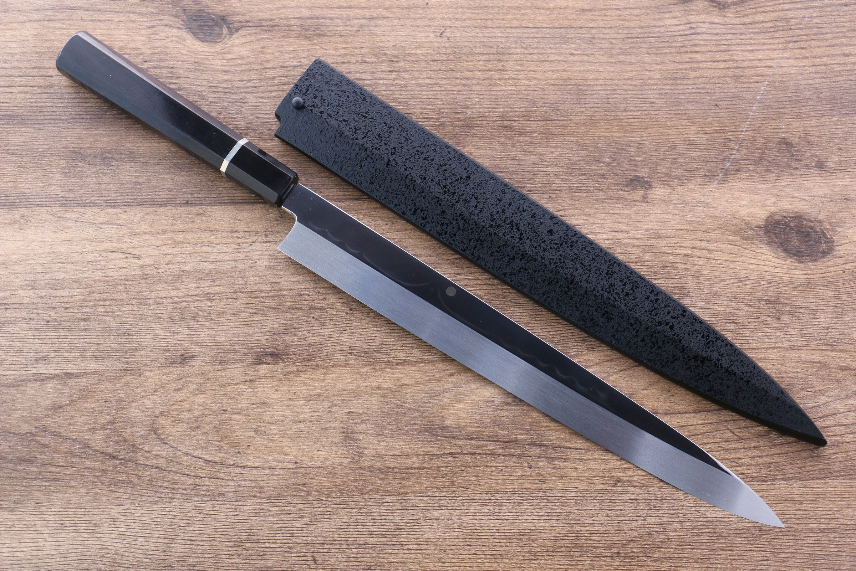 堺 孝行 富士山 本燒 白鋼二號 柳刃 300mm 黑檀(帶環型設計)握把 附刀鞘 - 清助刃物